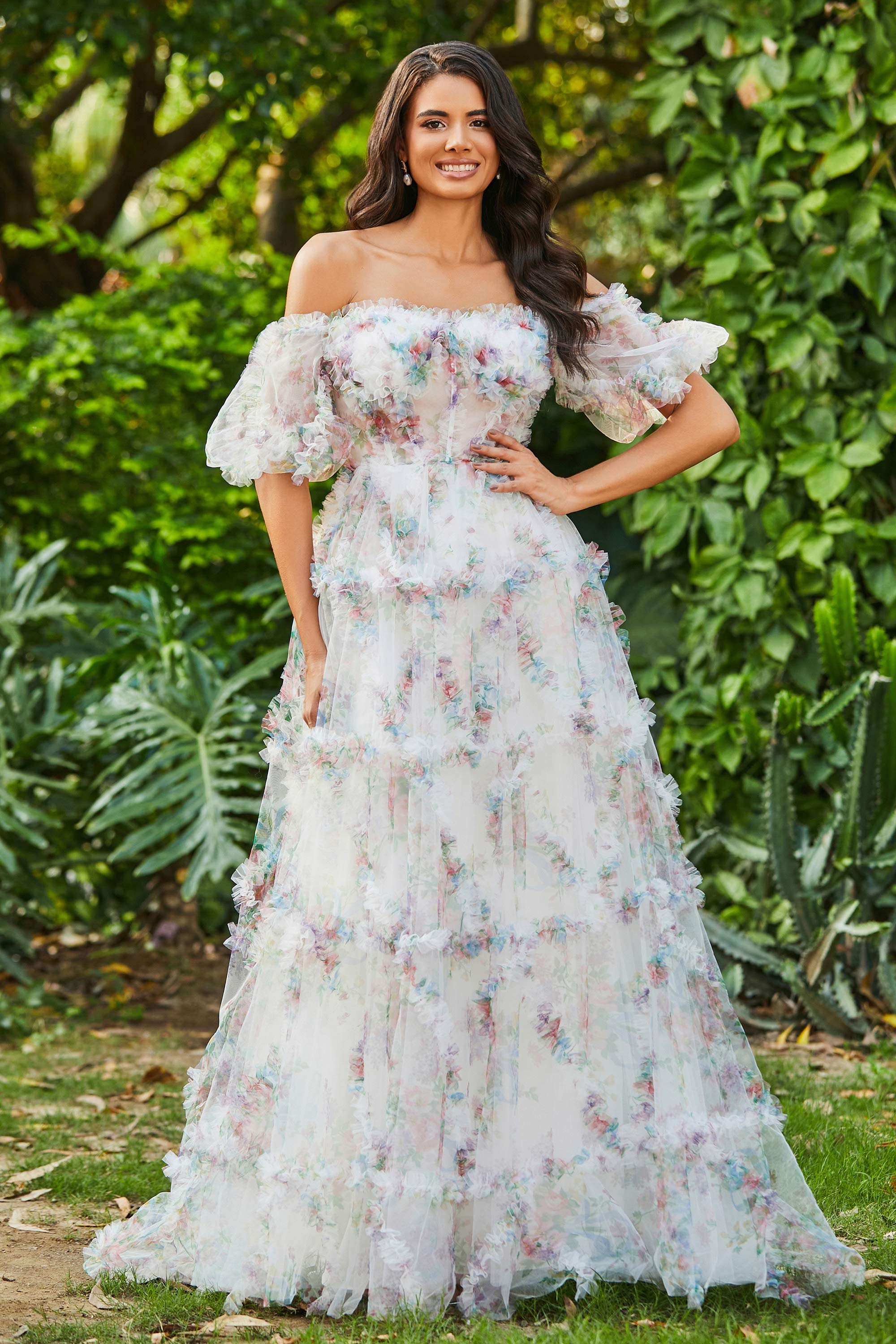 Open Back Ruffle Ruched Tulle Gown – DUNTERY