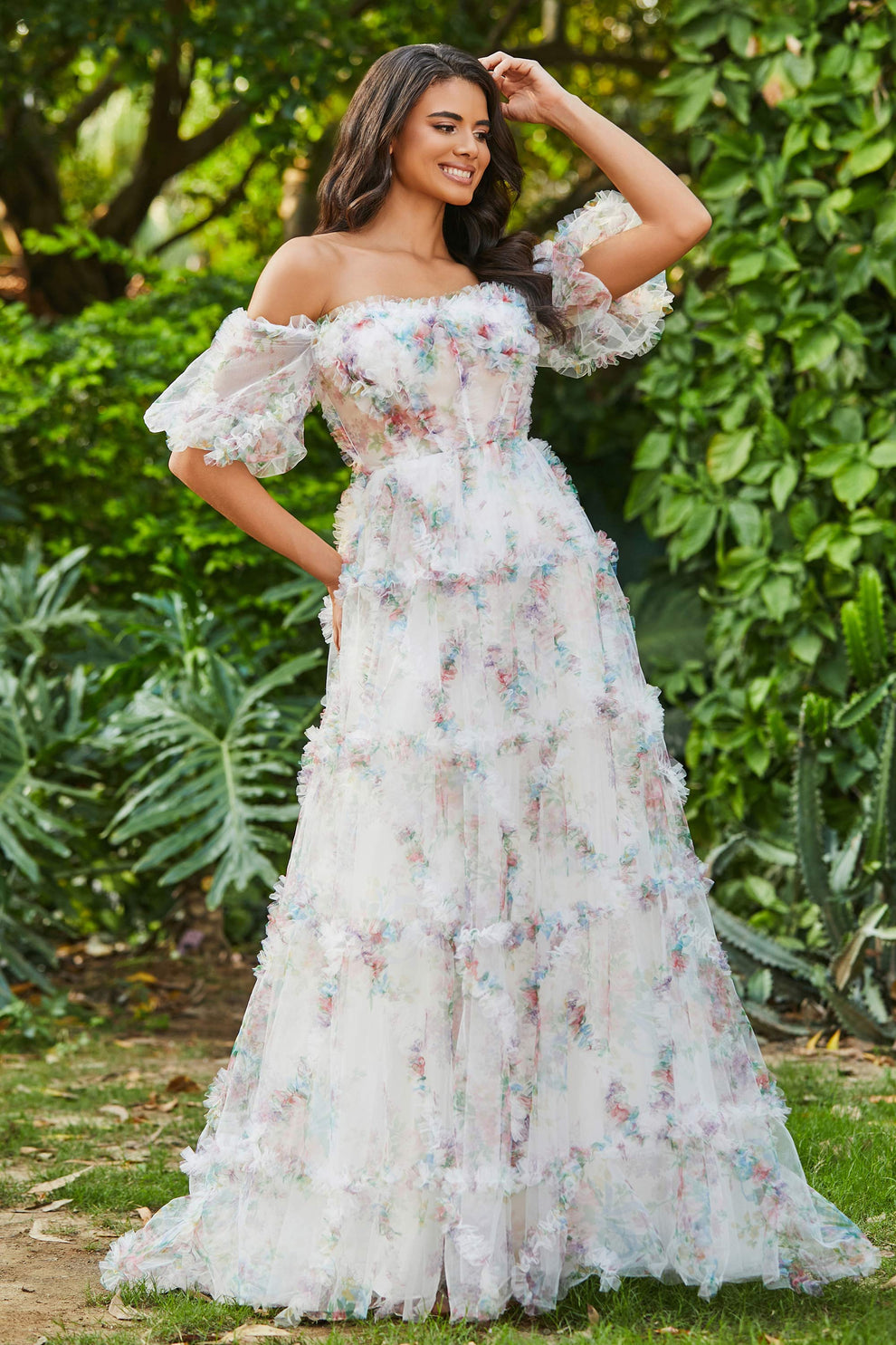 Open Back Ruffle Ruched Tulle Gown – DUNTERY