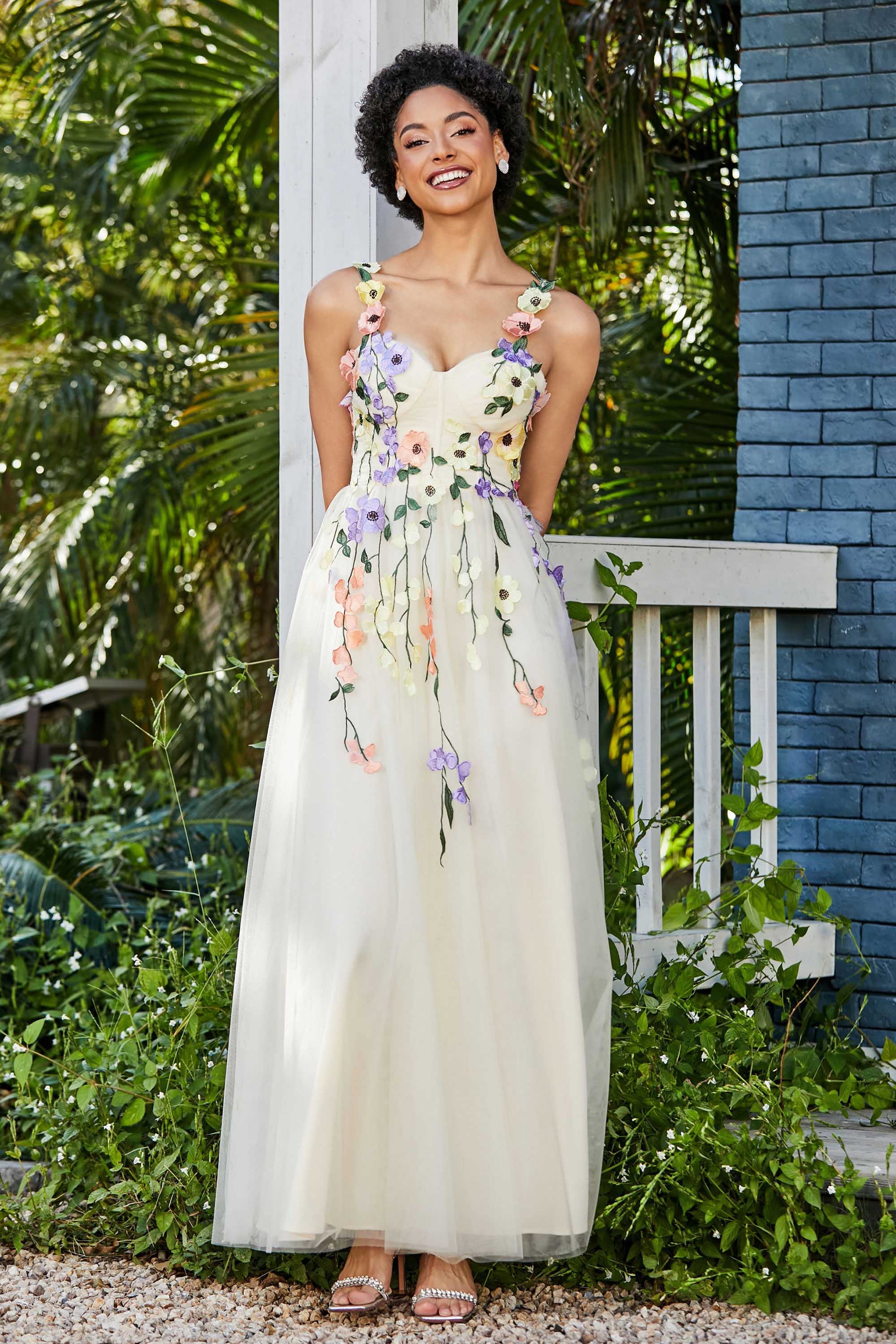 Tea Length Flower Top Ruched Tulle Gown DUNTERY Tea Length Flower Top Ruched Tulle Gown DUNTERY