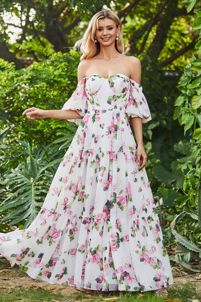 advantages of off shoulder floral maxi dress Ivory Printed Off Shoulder Maxi Dress X30023
