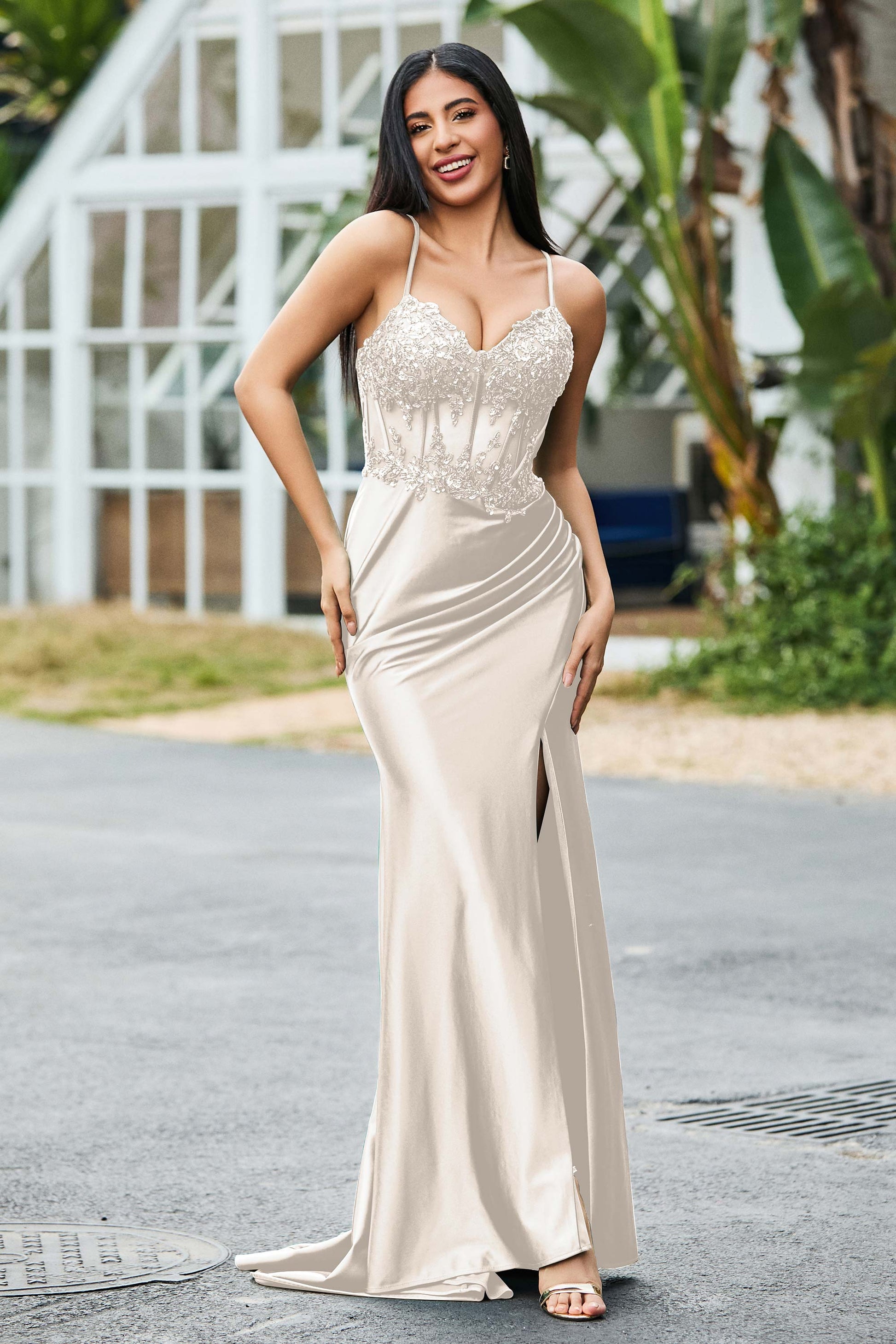 Duntery Sheath V-neck Stretch Satin Sexy Prom Dress, Slate-Blue Duntery Sheath V-neck Stretch Satin Sexy Prom Dress, Slate-Blue