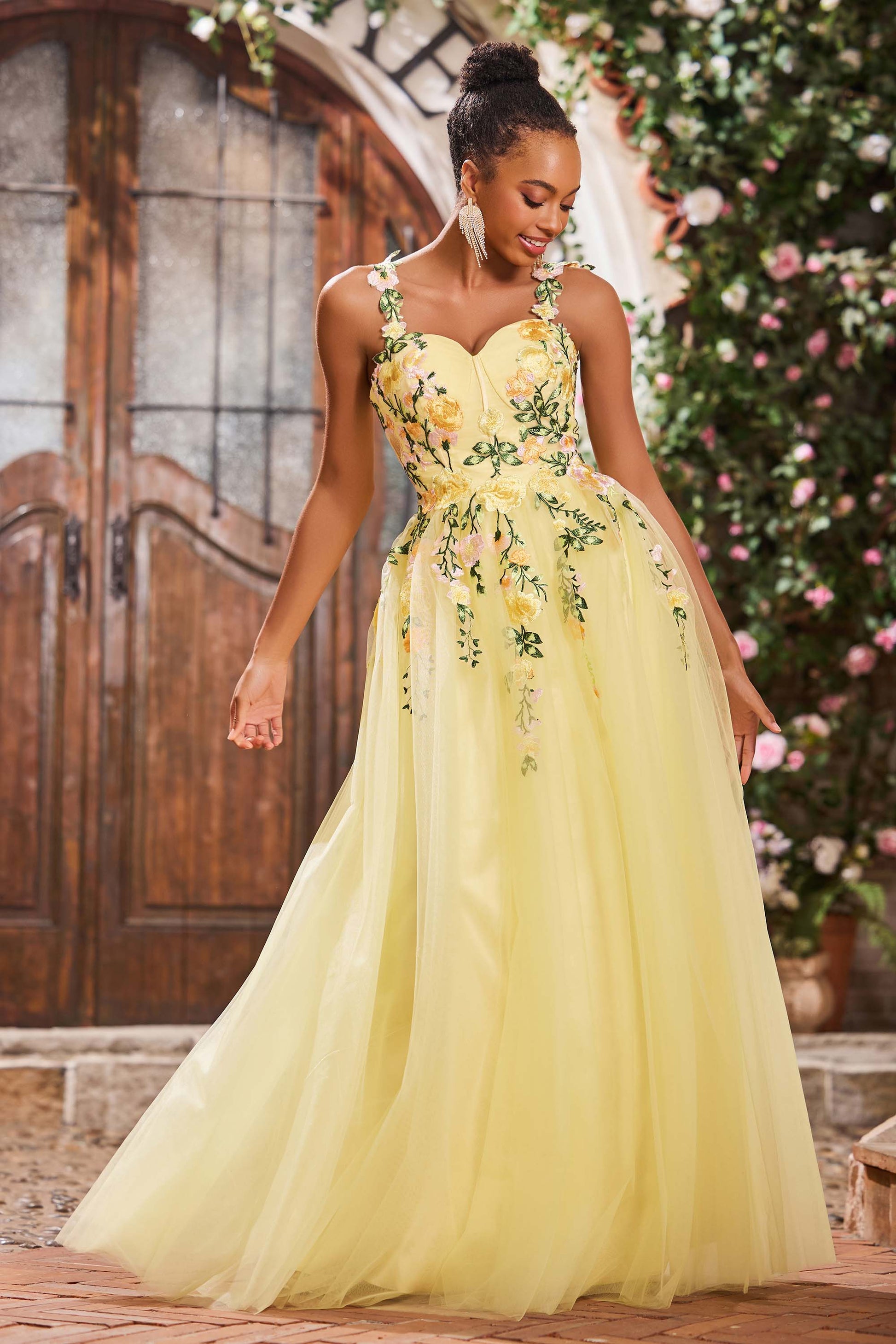 Floral Applique Sweetheart Tulle Long Dresses – DUNTERY