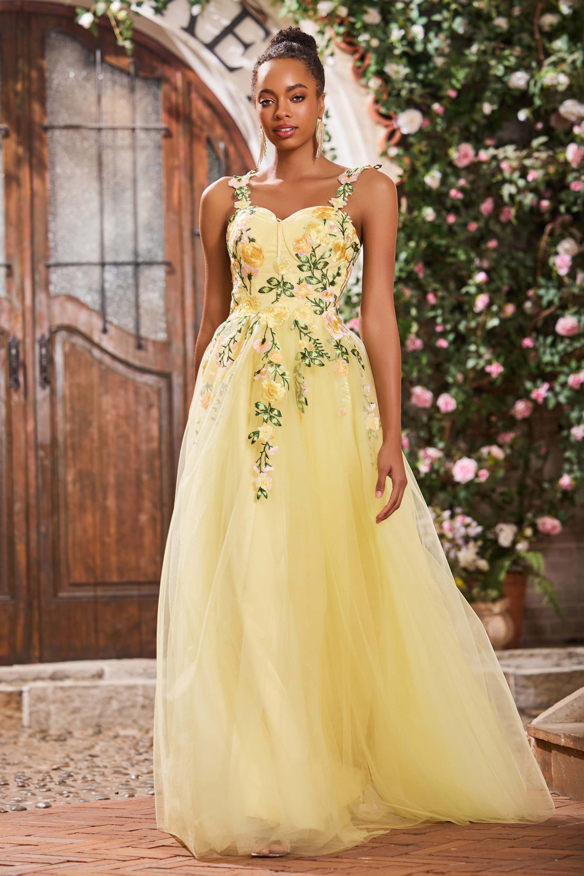 Duntery Floral Applique Sweetheart Tulle Long Dresses Duntery Floral Applique Sweetheart Tulle Long Dresses