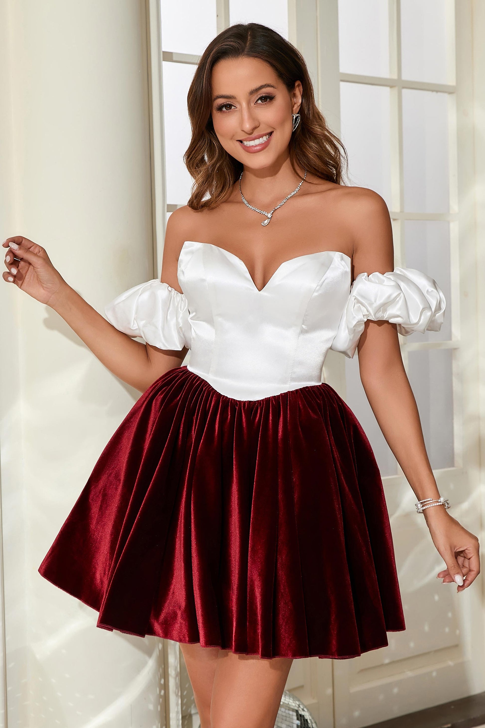 Duntery Strapless A-Line Satin Velvet Short Dress, Plum Duntery Strapless A-Line Satin Velvet Short Dress, Plum