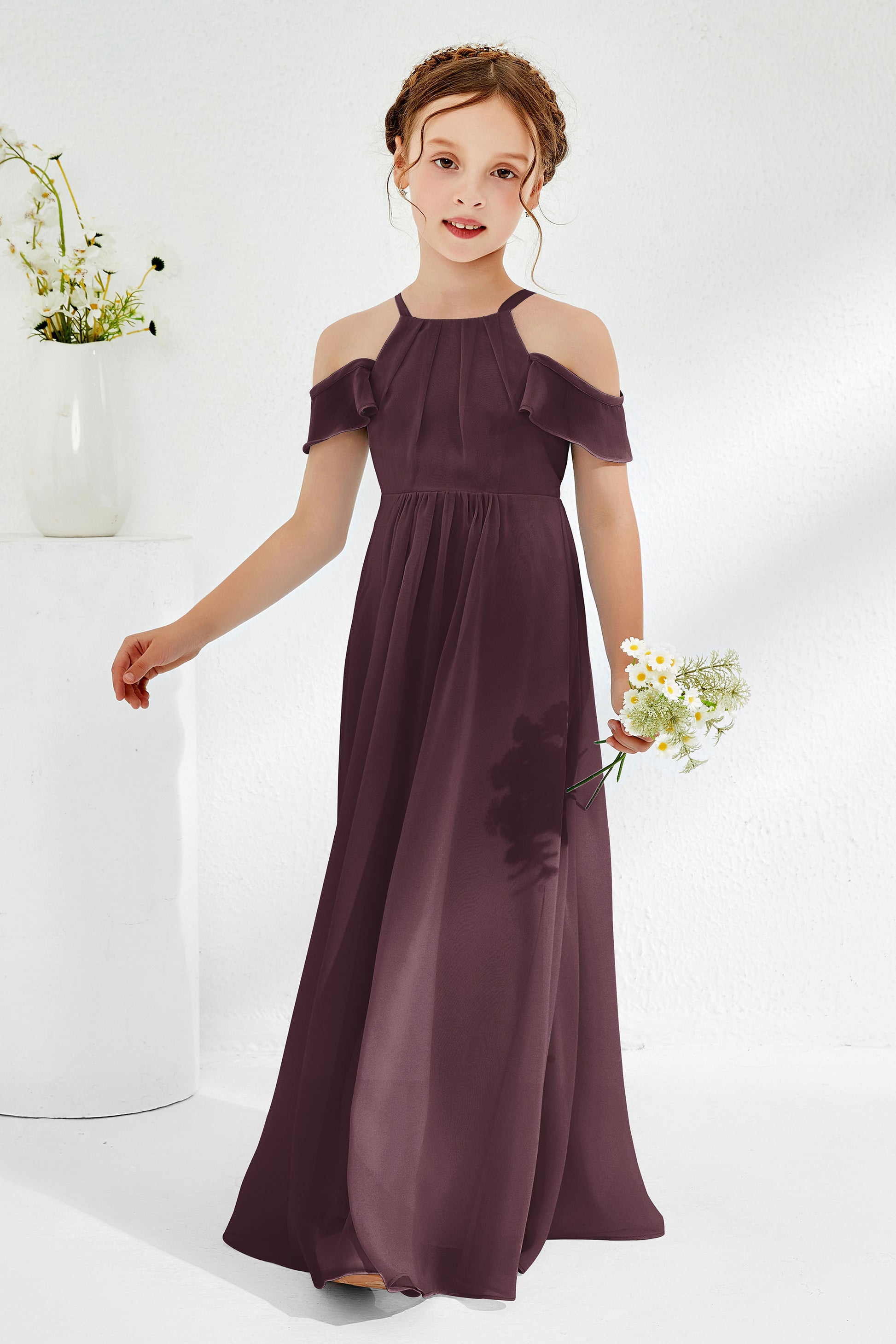 Pleated Flutter Sleeves Chiffon Junior Bridesmaid Dress DUNTERY Pleated Flutter Sleeves Chiffon Junior Bridesmaid Dress DUNTERY