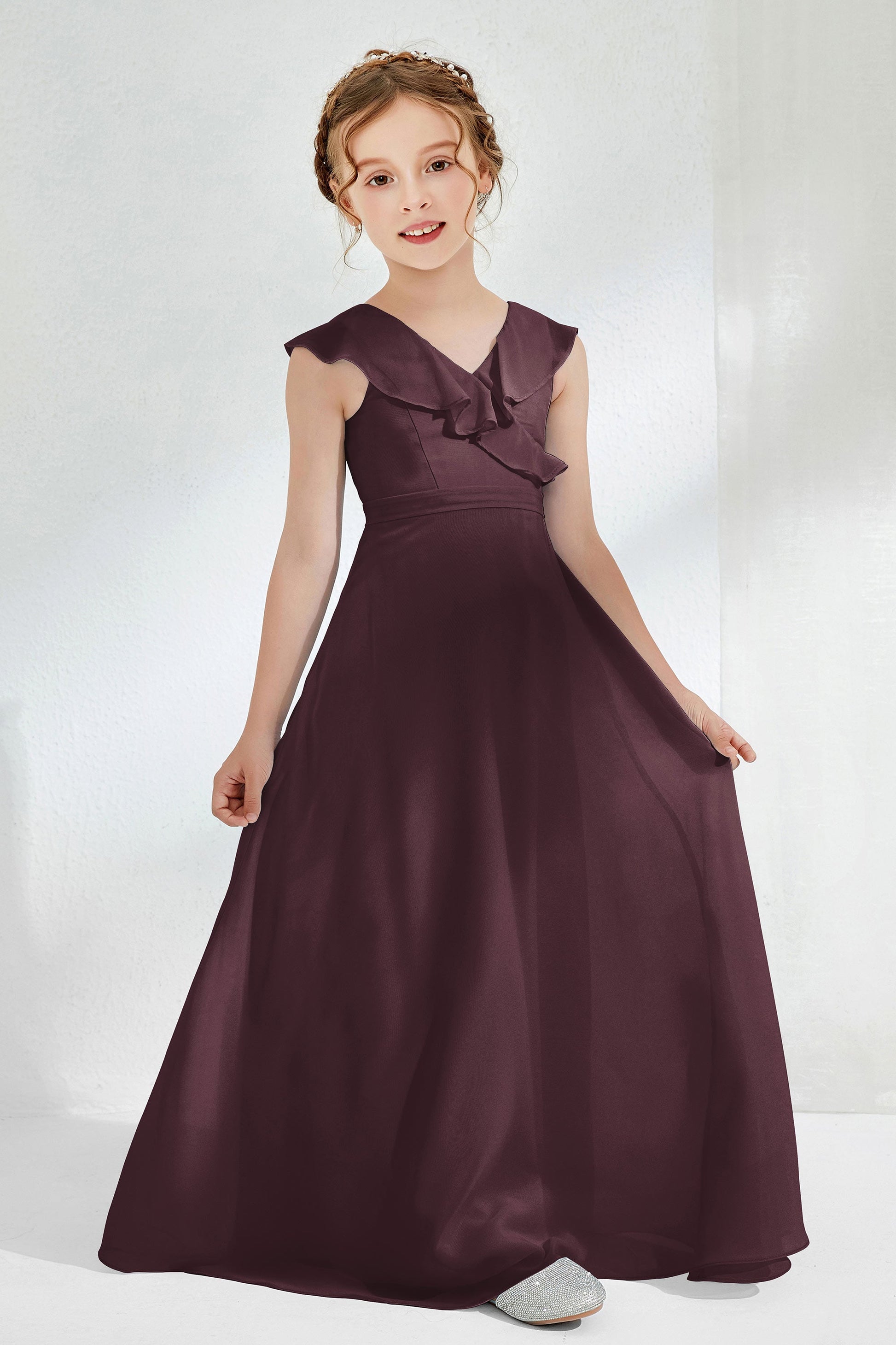 Bowknot Sash V-neck A-Line Junior Bridesmaid Dress – DUNTERY