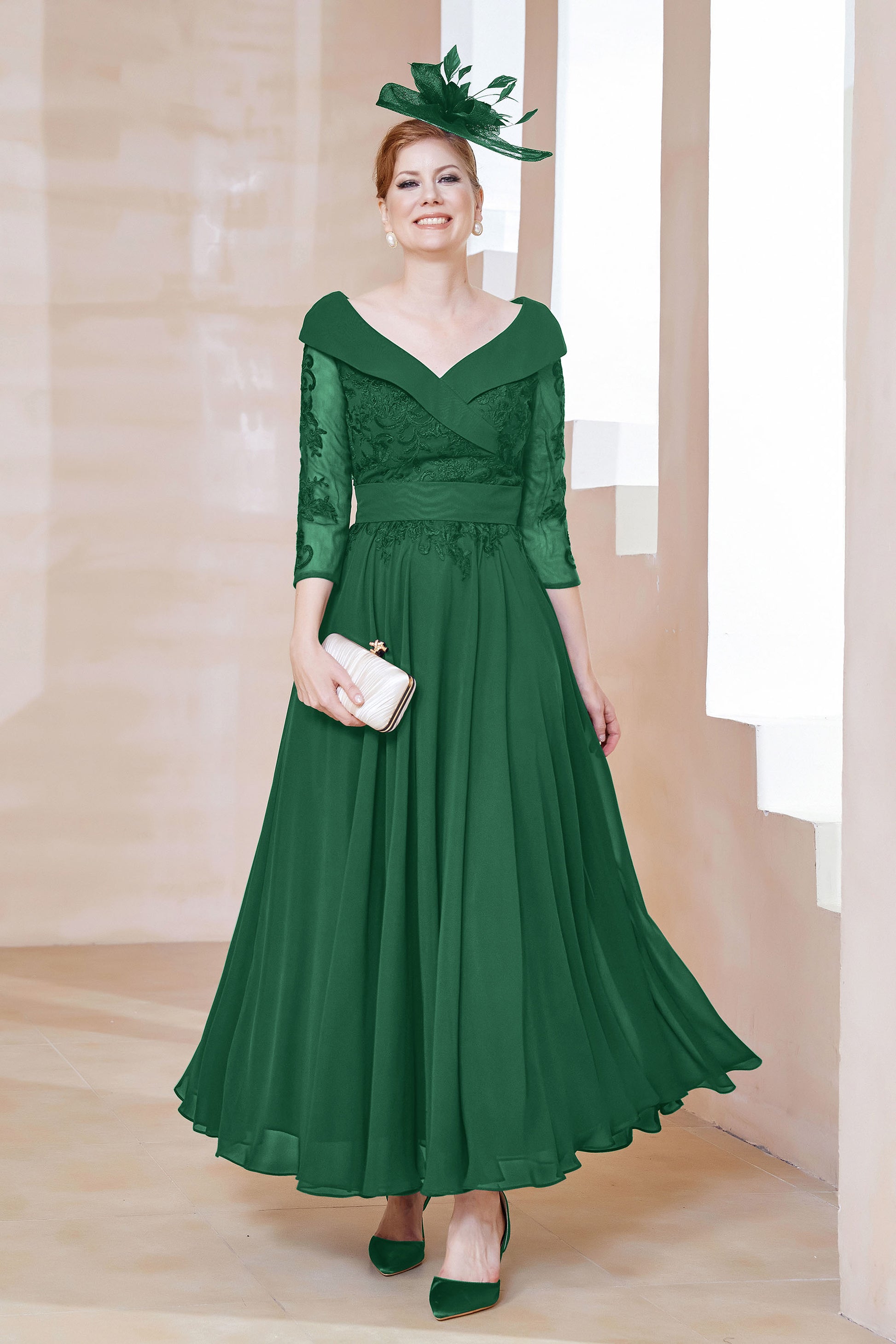 V-neck Lace A-Line Chiffon Dress – DUNTERY