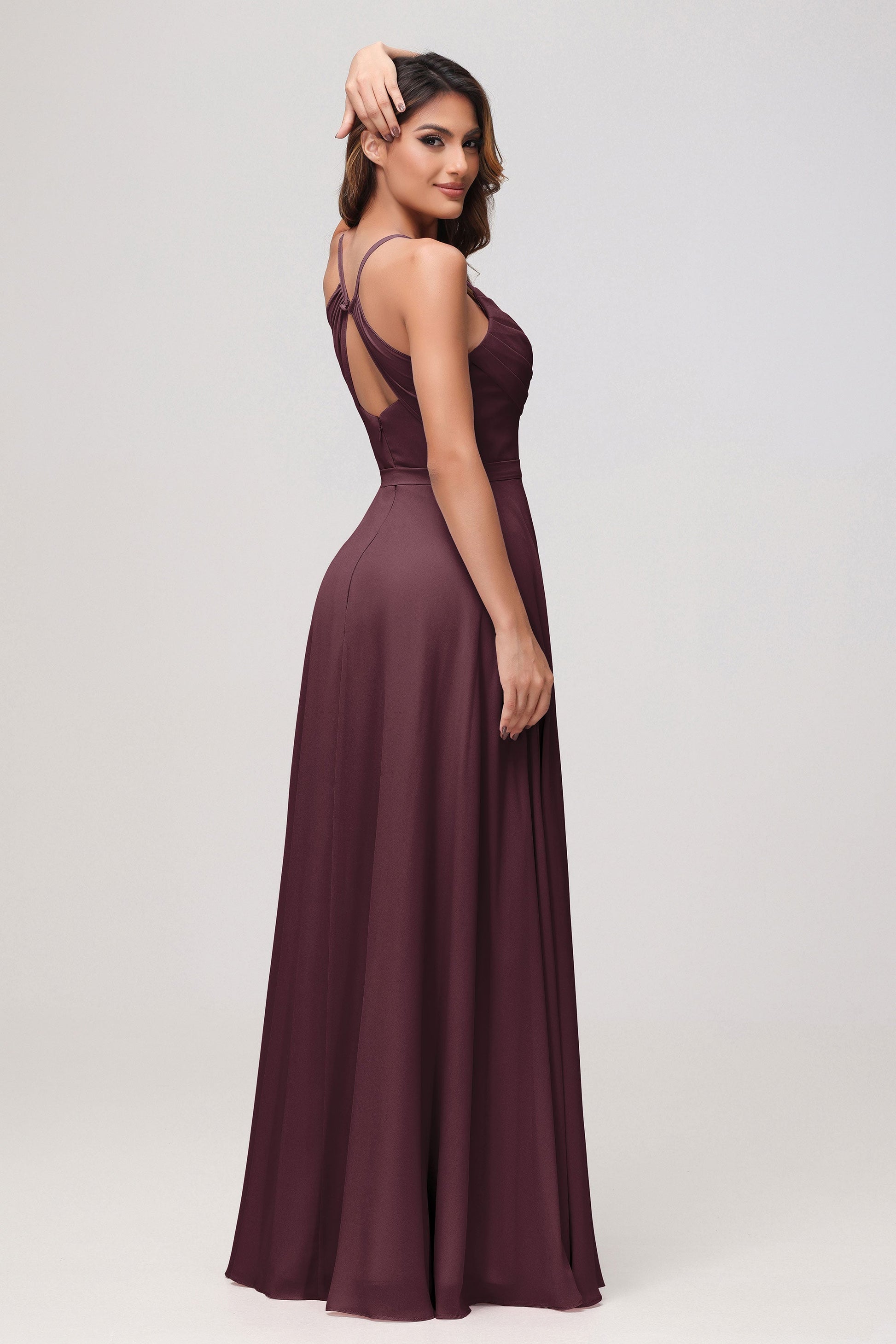 Spaghetti Straps Cowl Neck Chiffon Slit Dress DUNTERY Spaghetti Straps Cowl Neck Chiffon Slit Dress DUNTERY