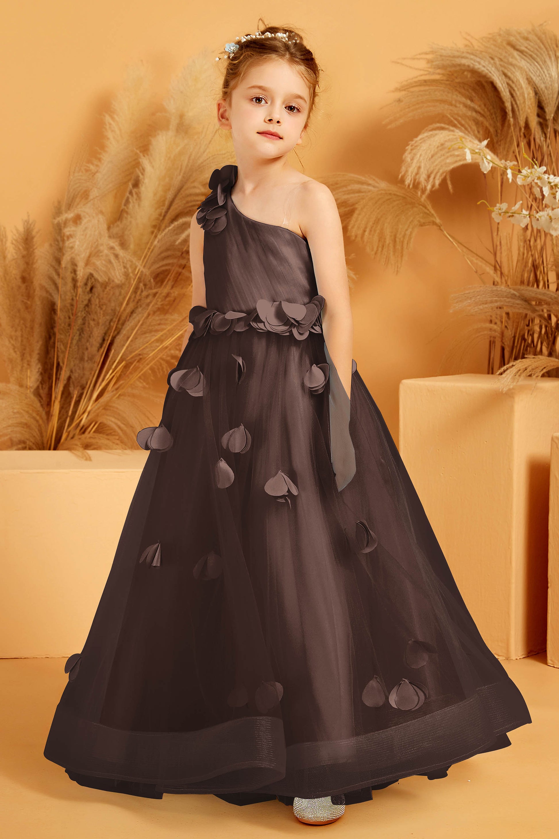 Floral One Shoulder A-Line Tulle Flower Girl Dress – DUNTERY