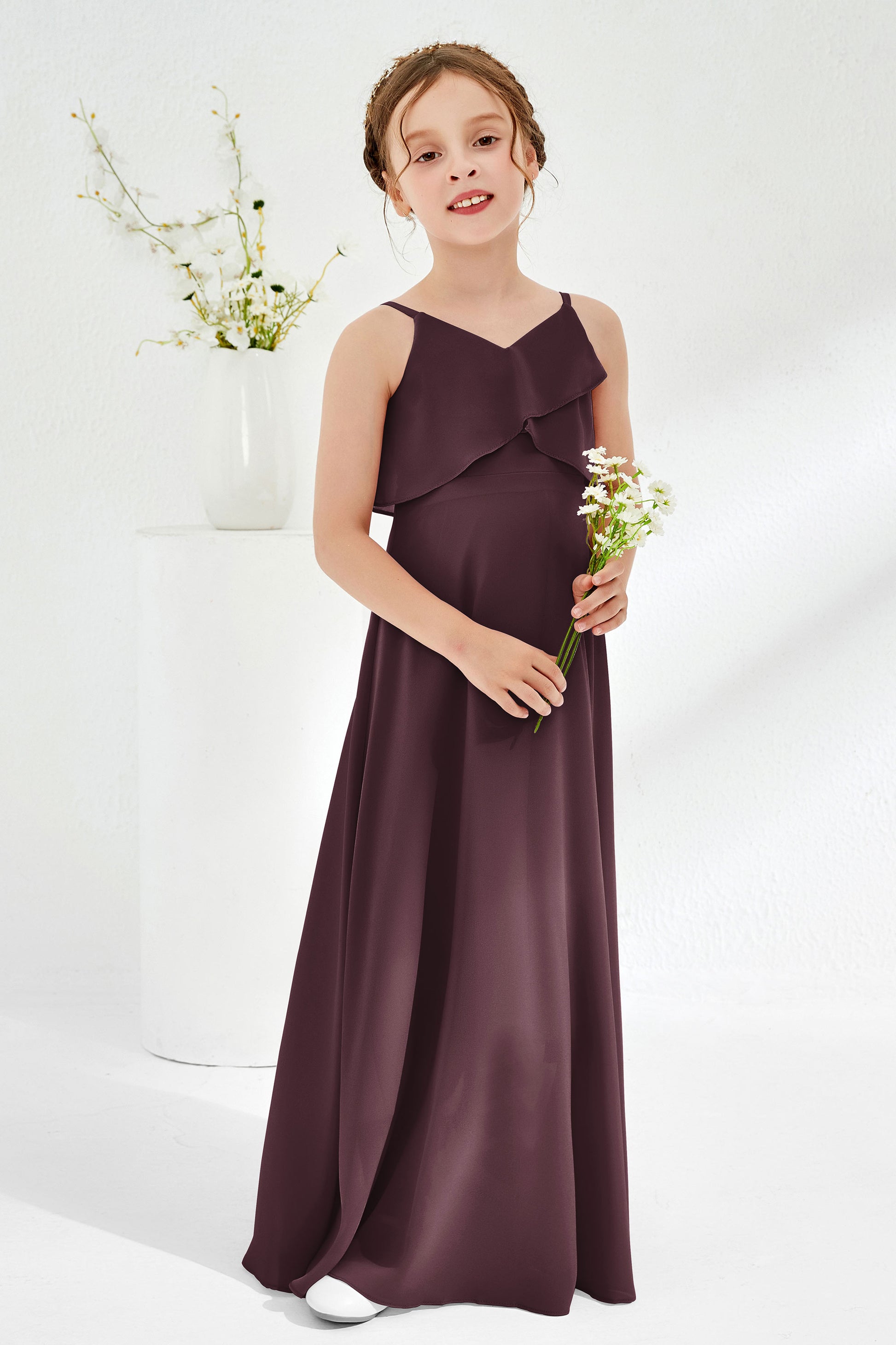Ruched Ruffles Simple V-neck Junior Bridesmaid Dress DUNTERY Ruched Ruffles Simple V-neck Junior Bridesmaid Dress DUNTERY