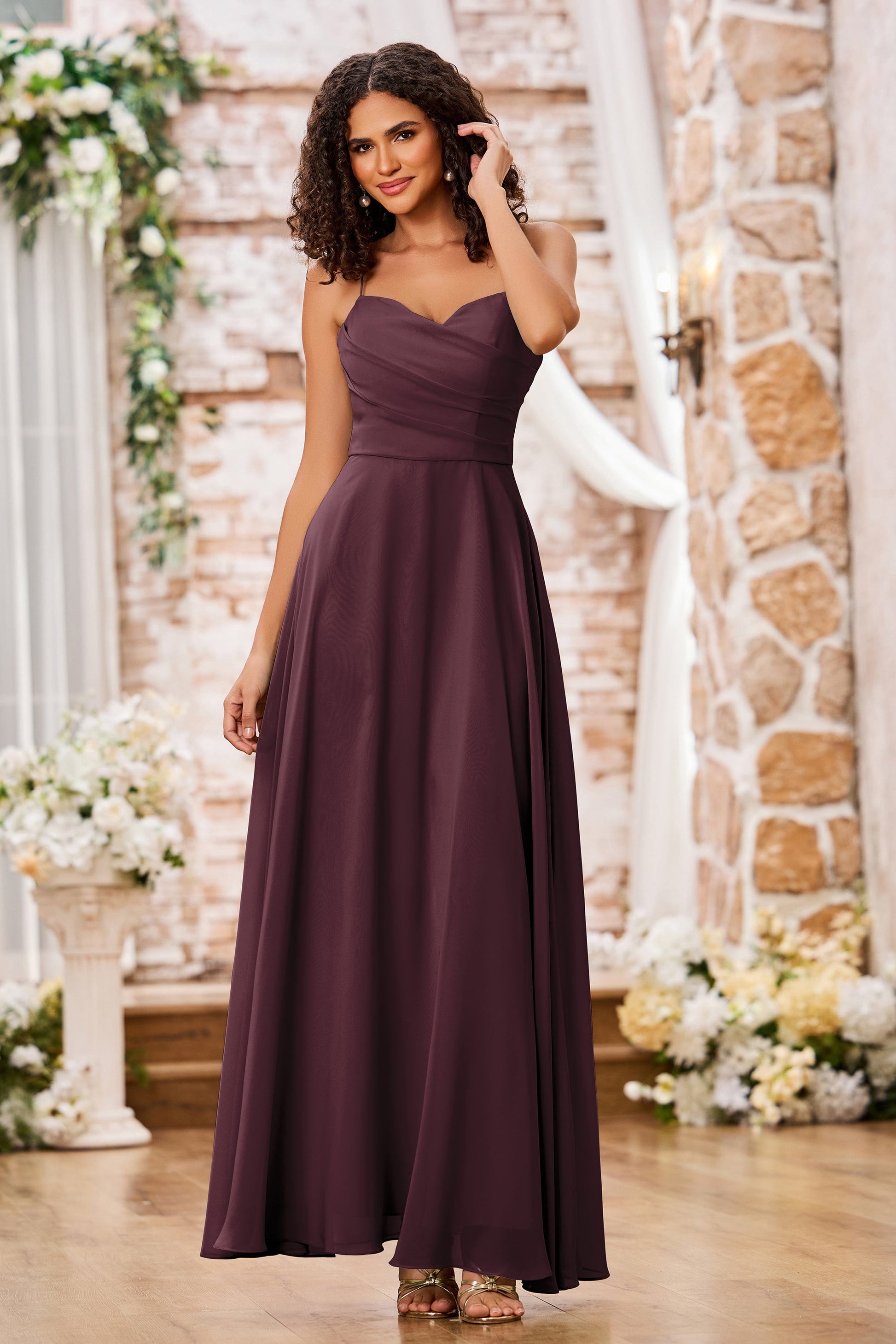 Pleated Spaghetti Straps Chiffon A-Line Dresses DUNTERY Pleated Spaghetti Straps Chiffon A-Line Dresses DUNTERY