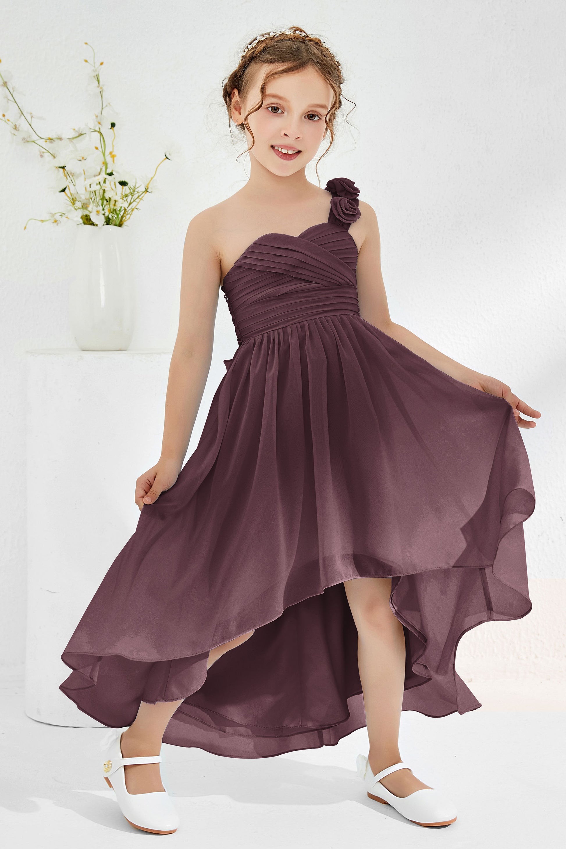 Asymmetrical Flowers One Shoulder Junior Bridesmaid Dress DUNTERY Asymmetrical Flowers One Shoulder Junior Bridesmaid Dress DUNTERY