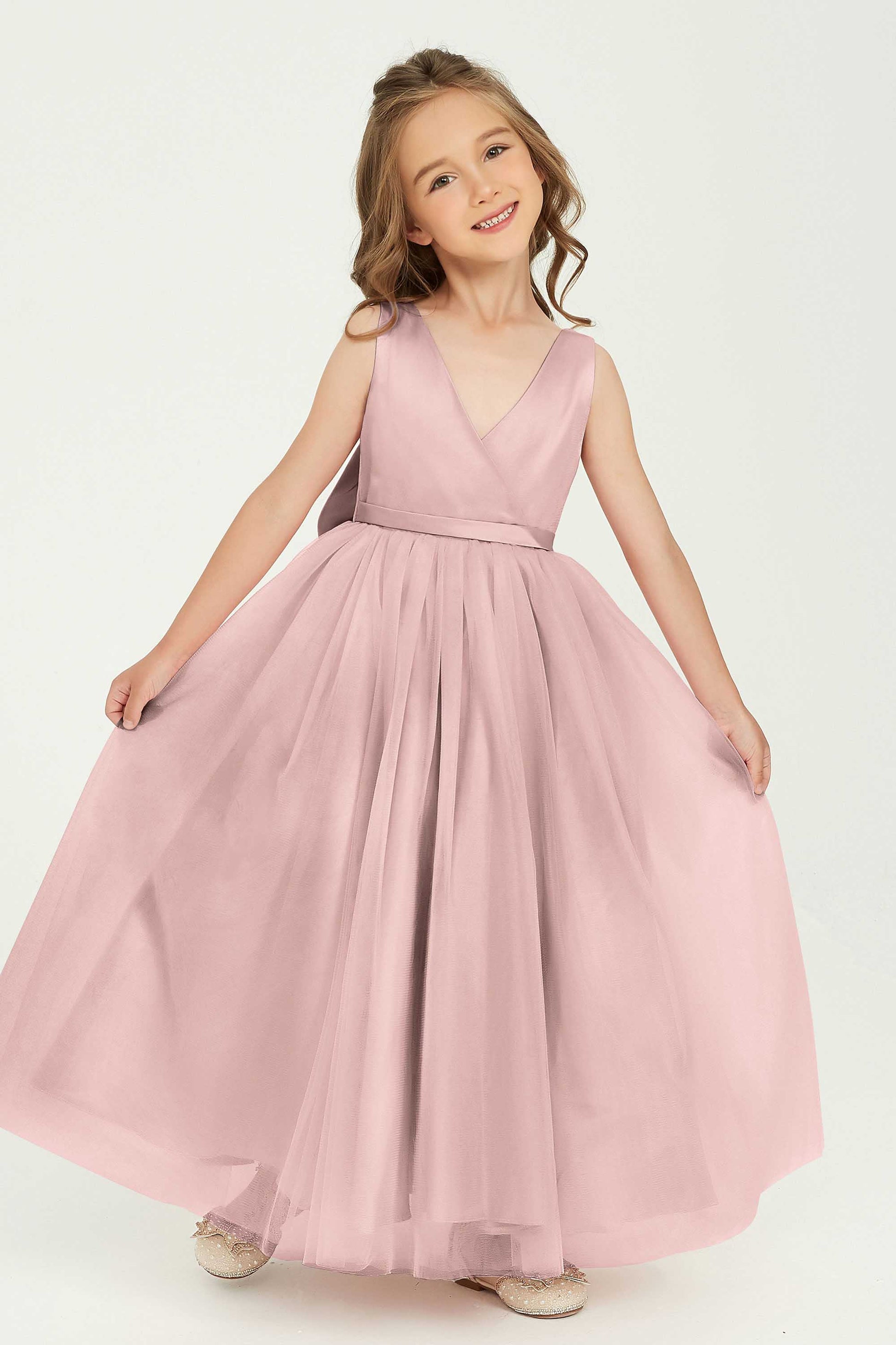 dusty pink junior bridesmaid dress Azazie A-Line/Princess Scoop Neck Floor-Length Chiffon Junior Bridesmaid Dresses