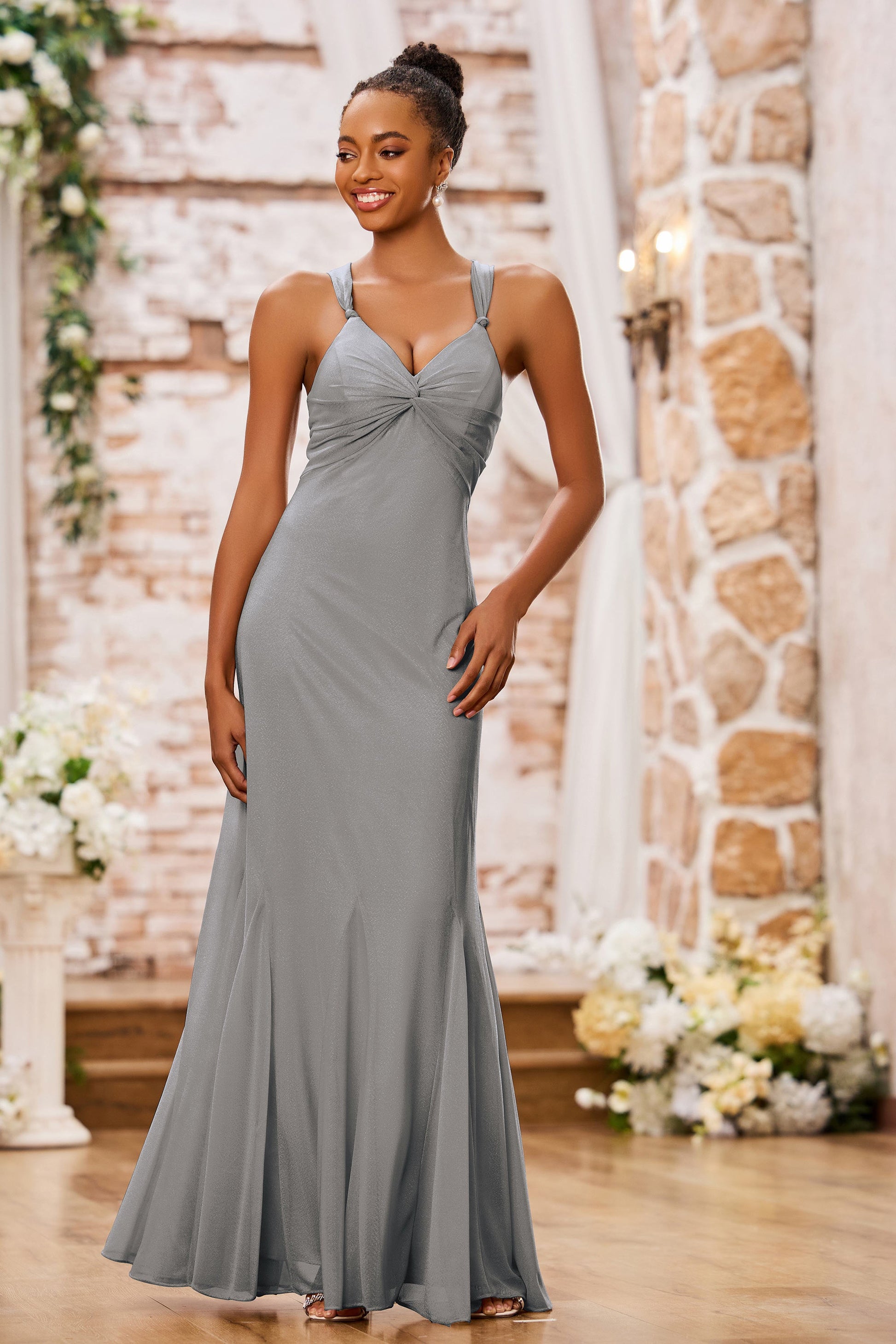 Duntery V-neck Sheath Floor-Length Pleated Dresses, Champagne Duntery V-neck Sheath Floor-Length Pleated Dresses, Champagne