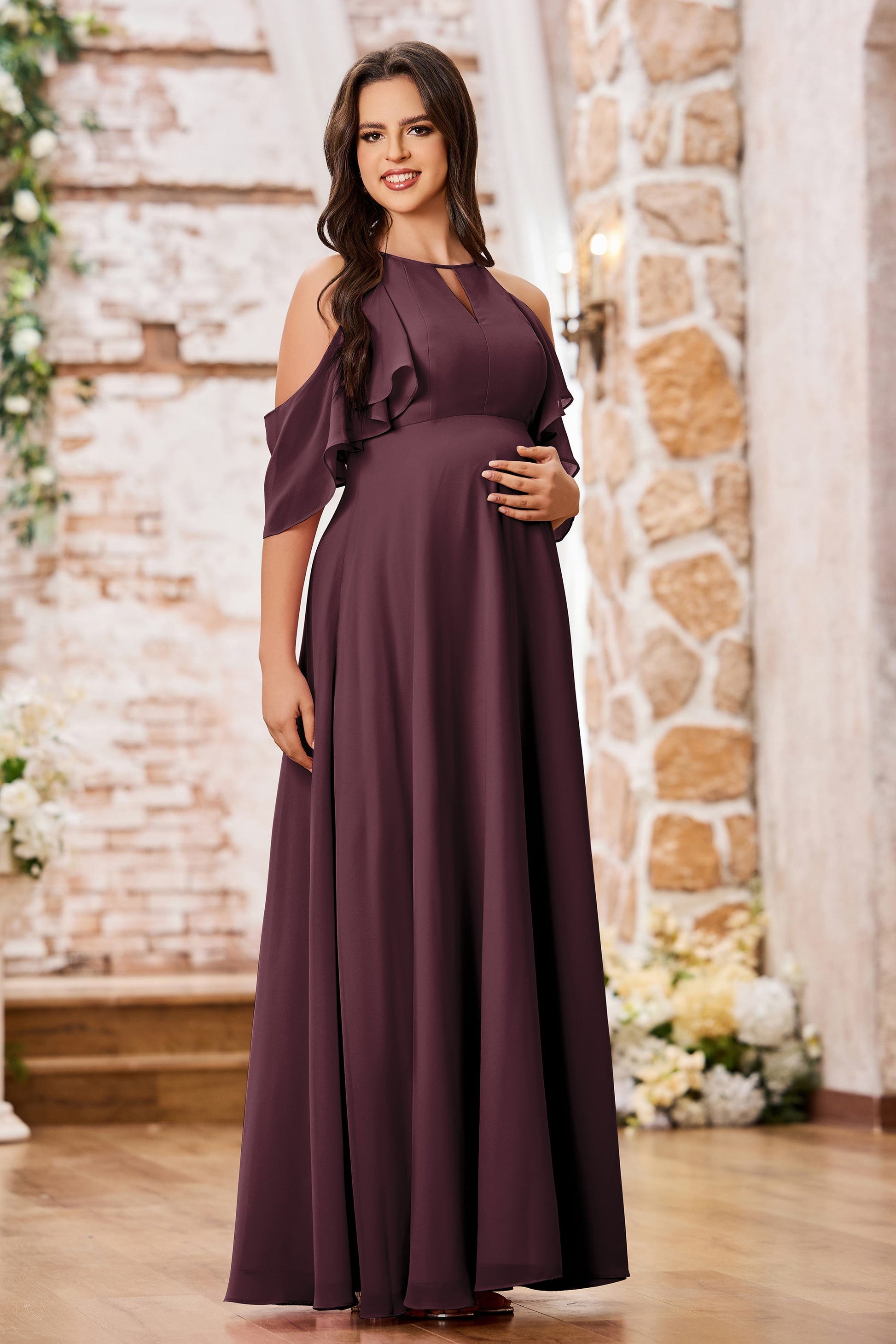 chiffon maxi maternity dresses Solid Chiffon Sleeveless Maternity Maxi Dress, Pink / 2XL
