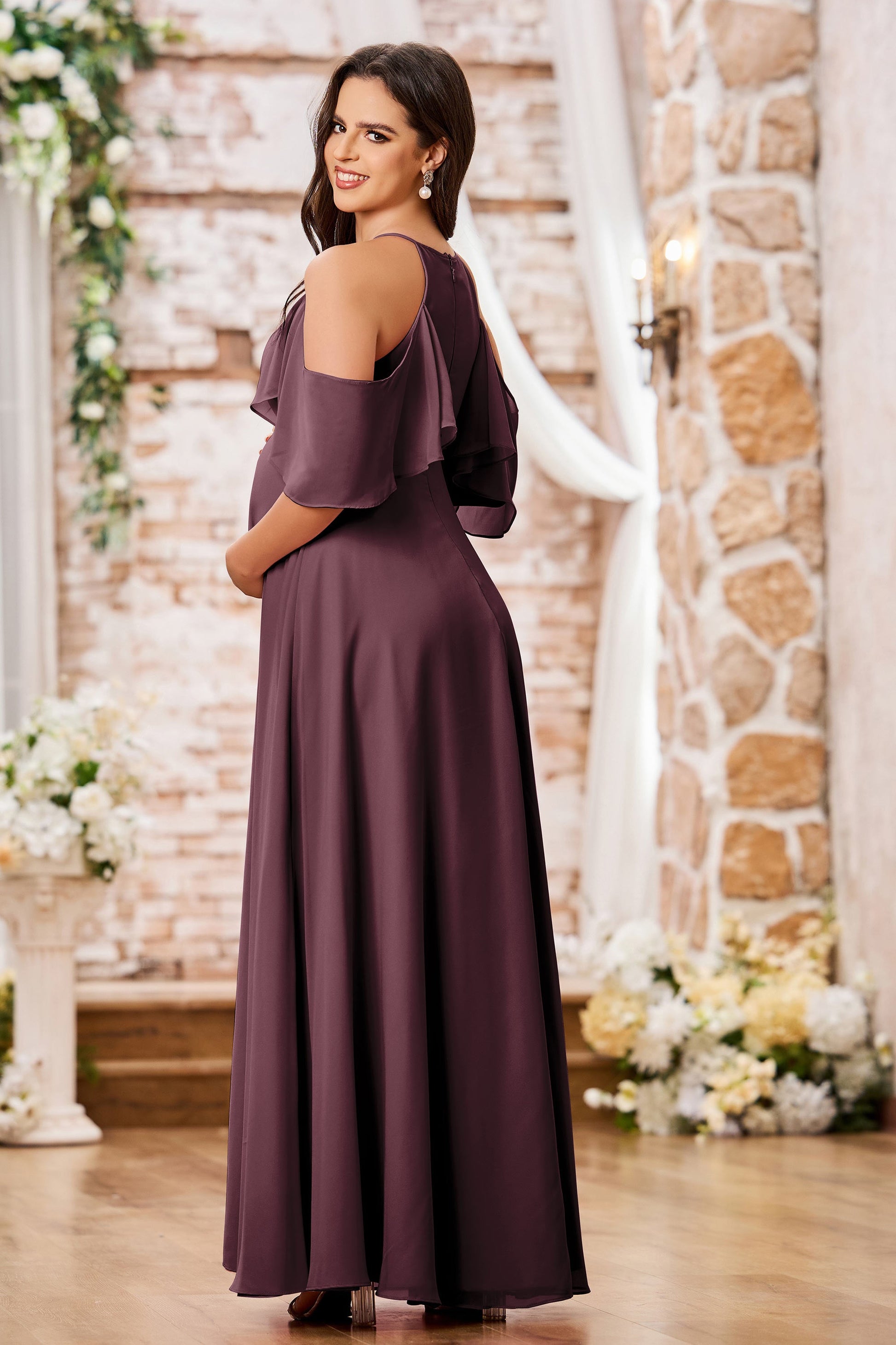 chiffon maternity dress with sleeves Azazie Teton