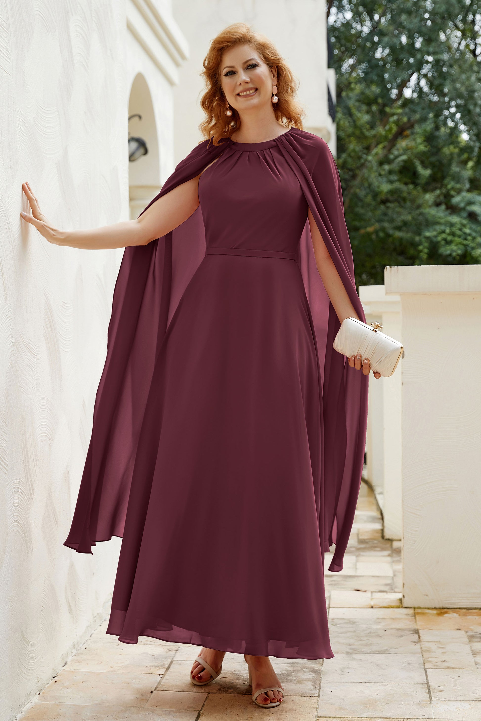Duntery Mother of the Bride Dress Jewel Flutter Sleeves Chiffon A-Line Maxi Dress, Terracotta Duntery Mother of the Bride Dress Jewel Flutter Sleeves Chiffon A-Line Maxi Dress, Terracotta