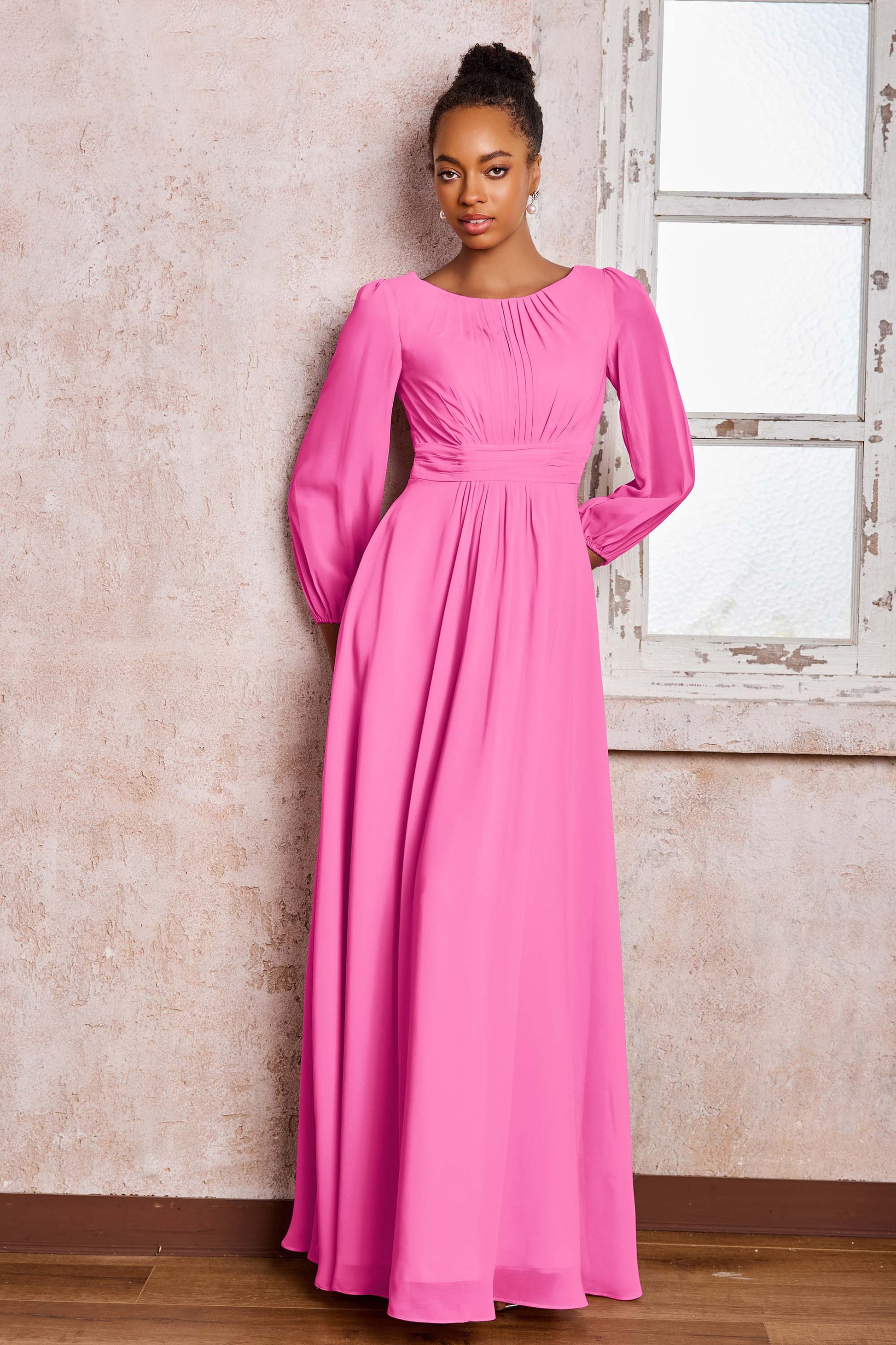 Long Sleeves Chiffon A-Line Maxi Dresses – DUNTERY