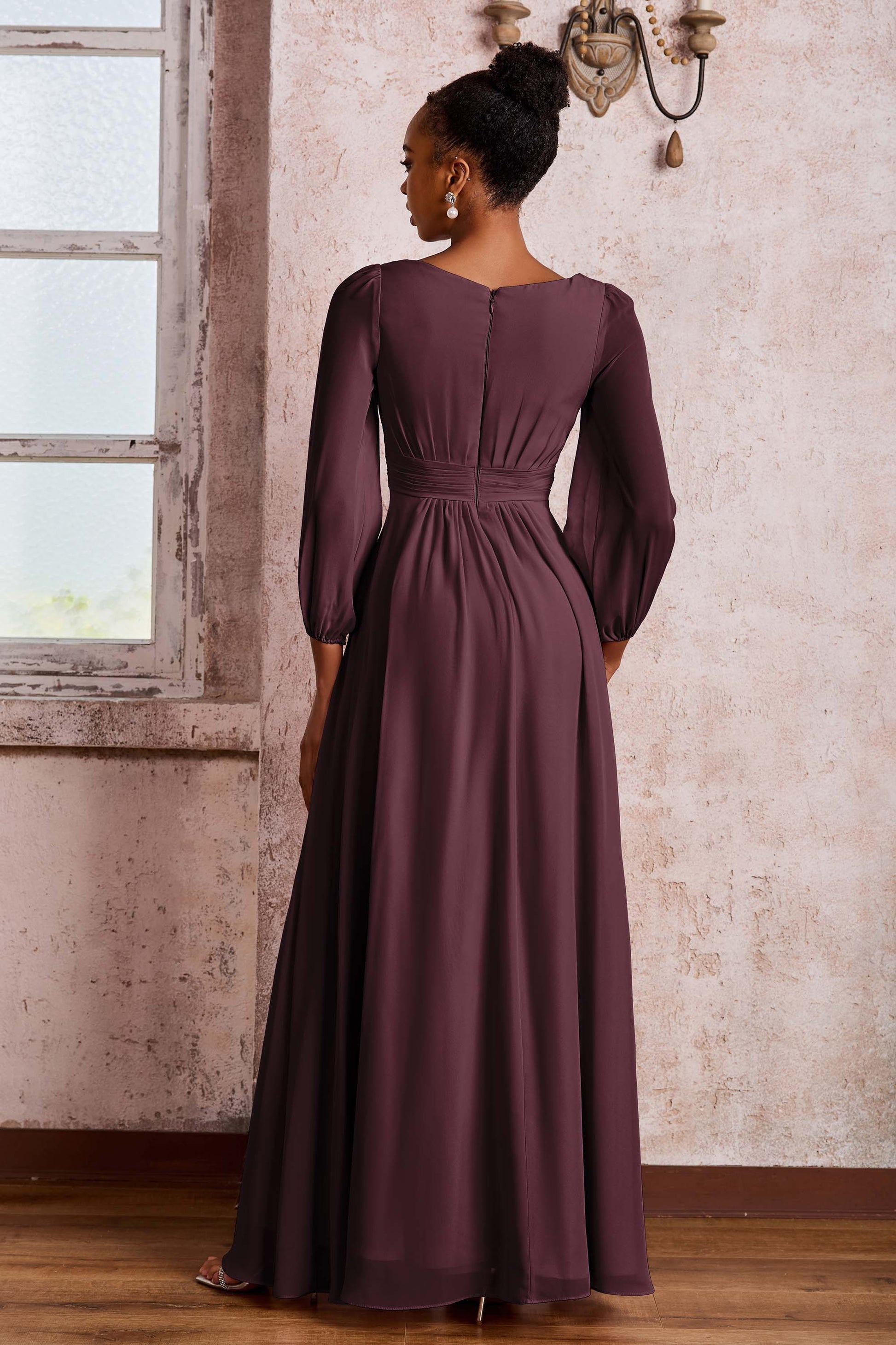 bridesmaid dresses long sleeve Azazie Norah Plum Chiffon 24/7 Online Service Zapaka Women Vintage Mauve Long
