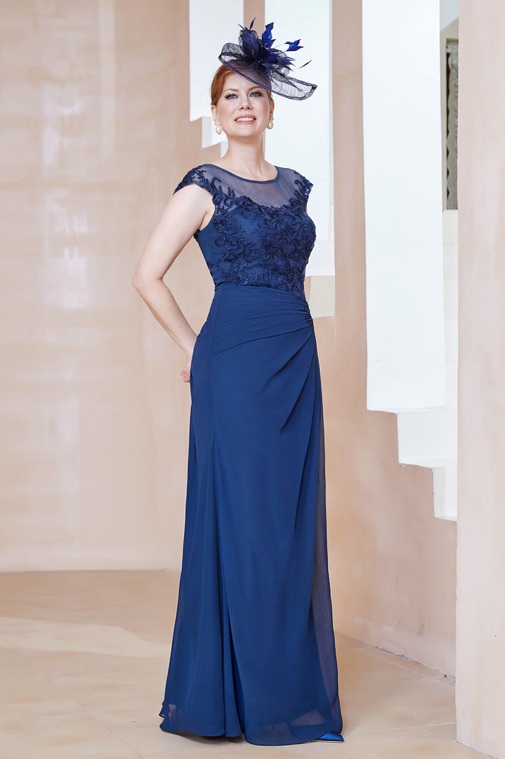 Illusion Neckline Chiffon Dress With Jacket Clover