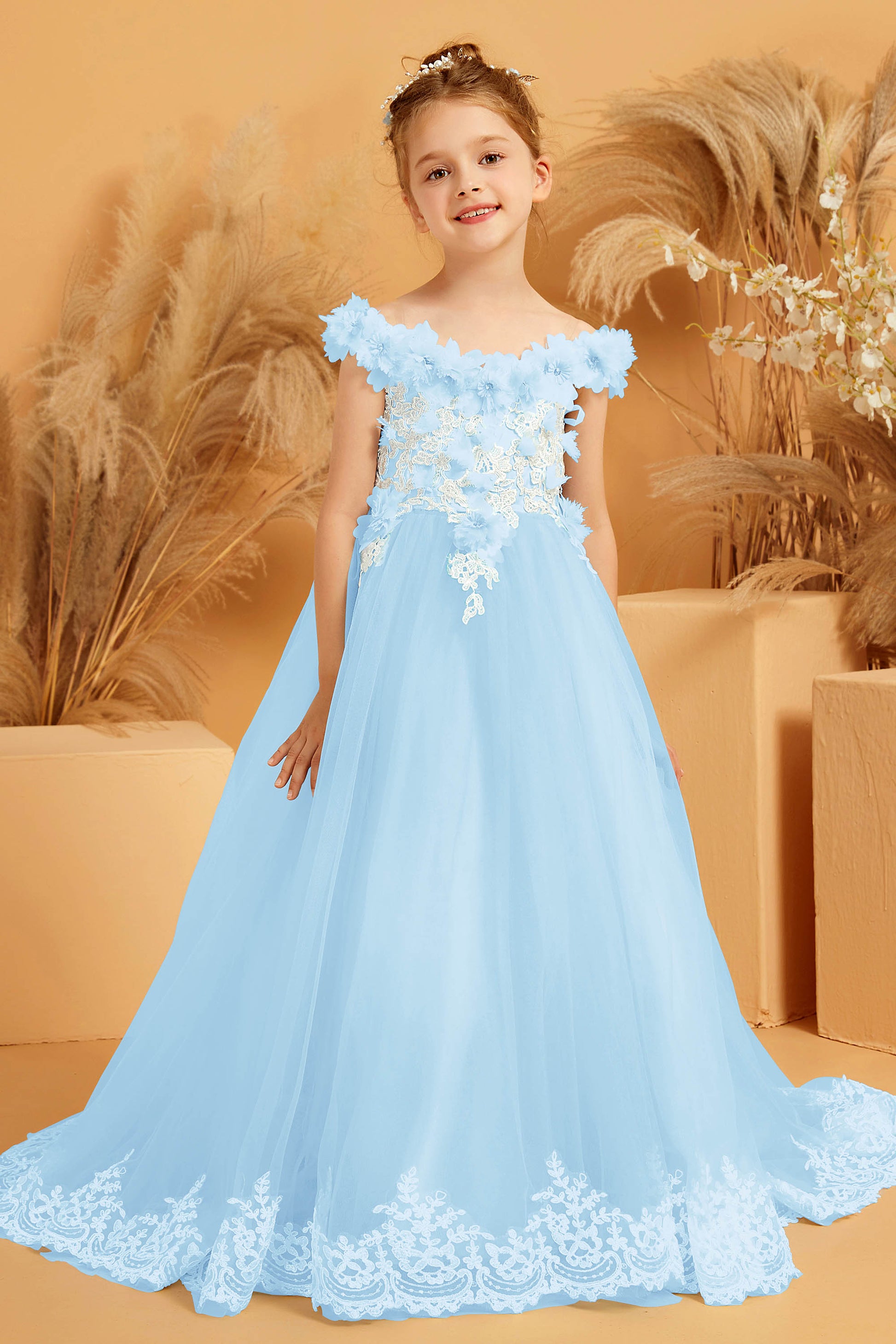 off the shoulder flower girl dress Tip Top Kids 5773 Girls Size 6 Lace Off the Shoulder Flower Girl Communion corset Flower Girl Dress