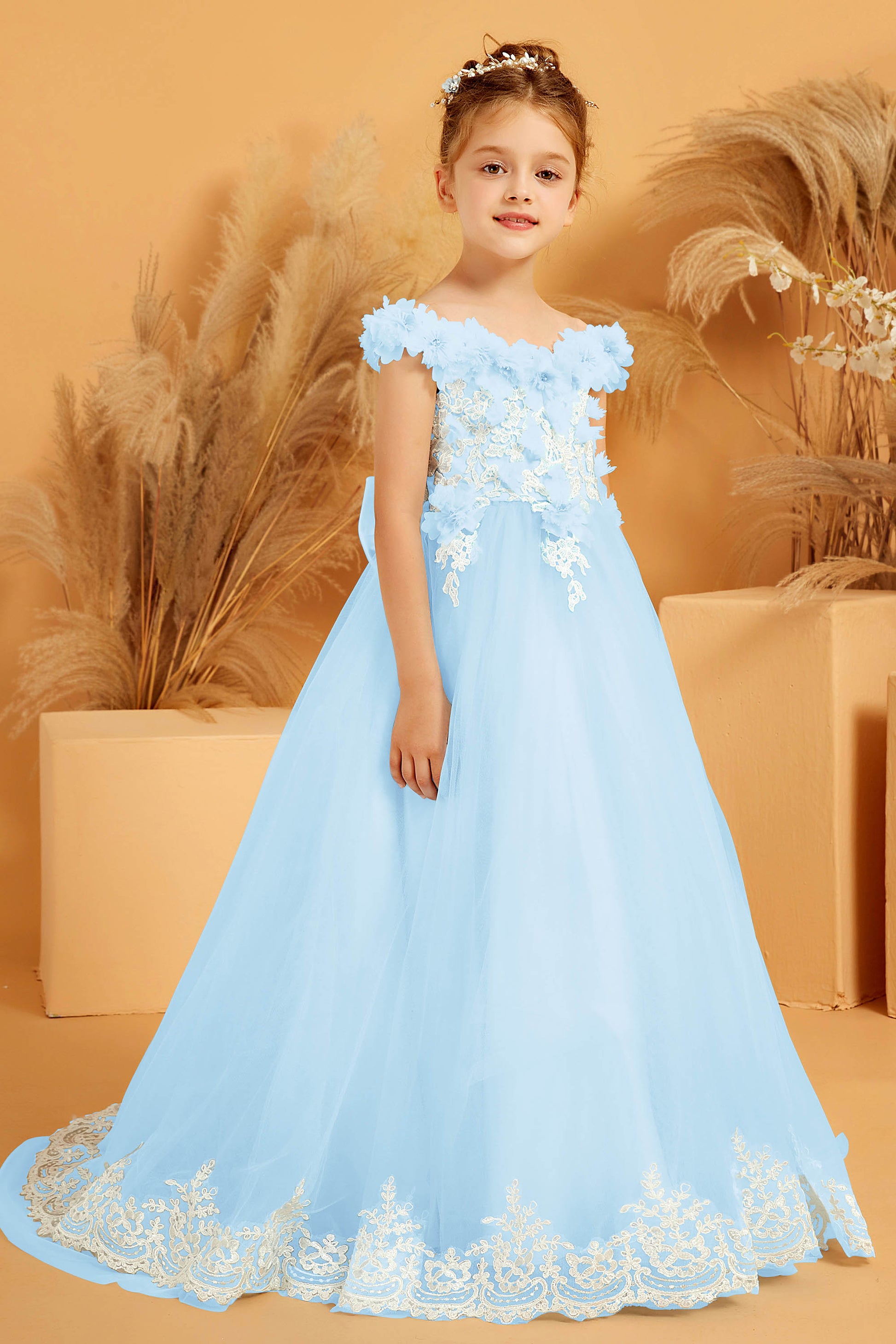 Applique Tulle Off Shoulder Flower Girl Dress – DUNTERY