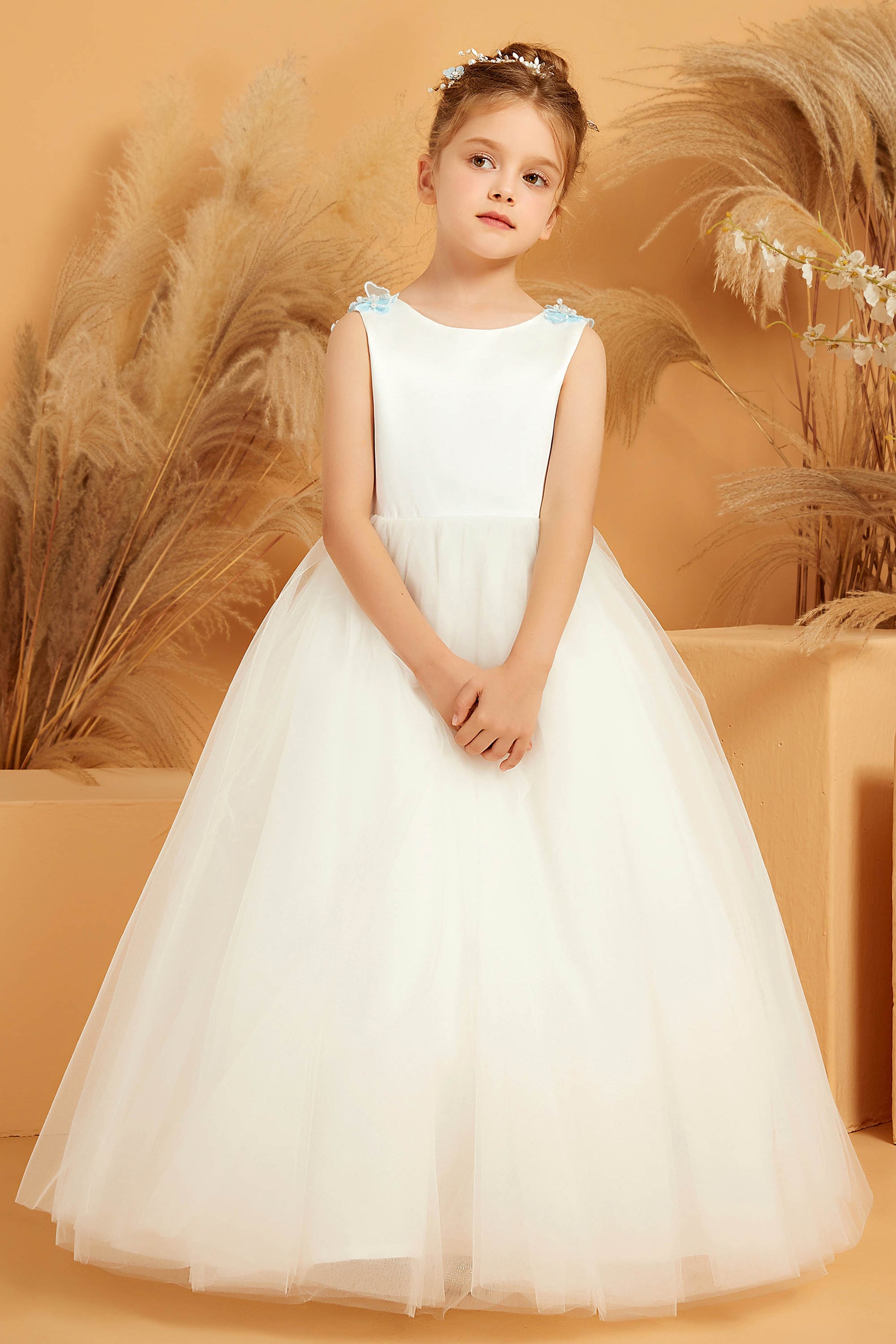 ivory satin flower girl dress Ivory Satin Sash Flower Girl Dress