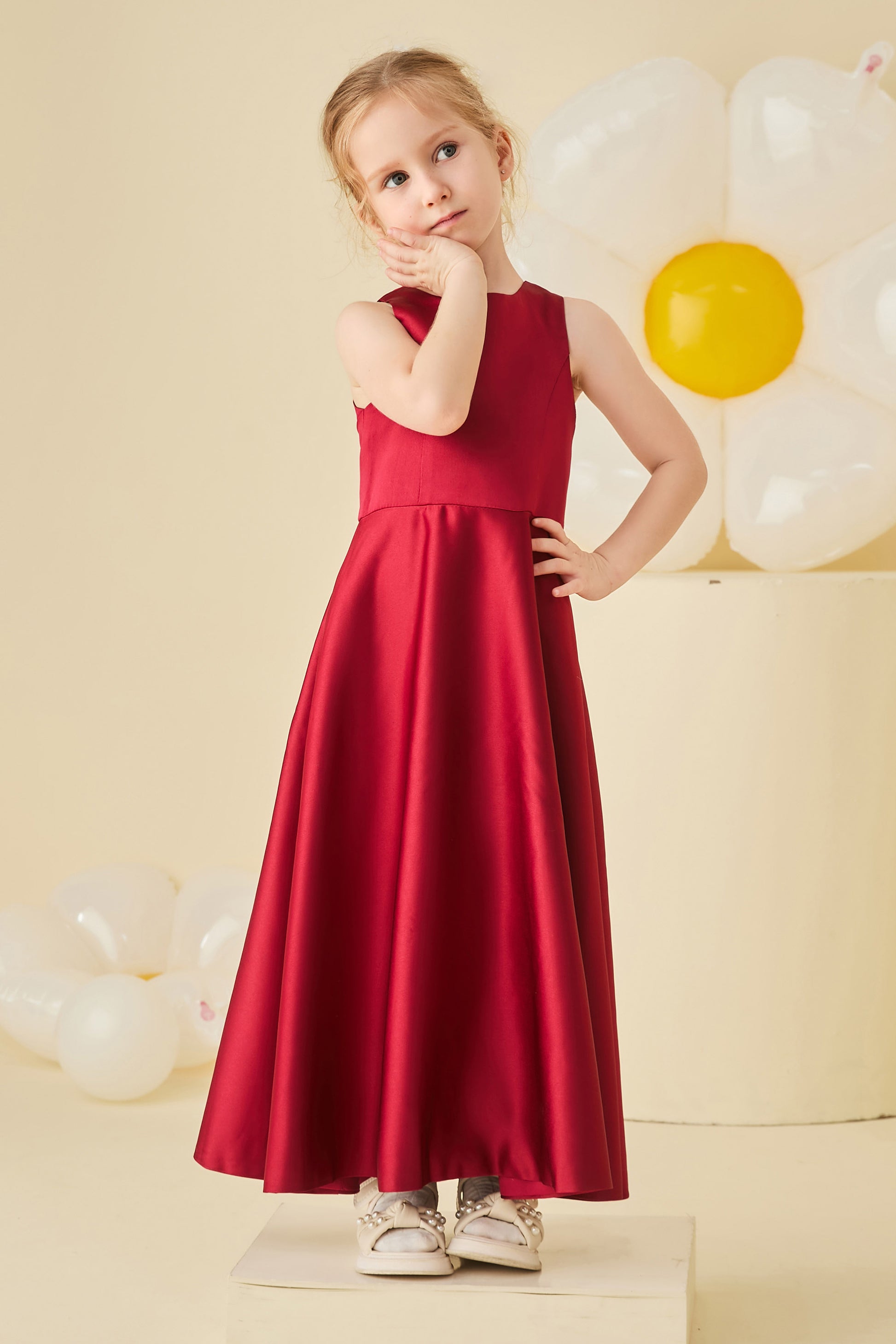 Duntery Jewel A-Line Satin Junior Bridesmaid Dress, Burgundy Duntery Jewel A-Line Satin Junior Bridesmaid Dress, Burgundy