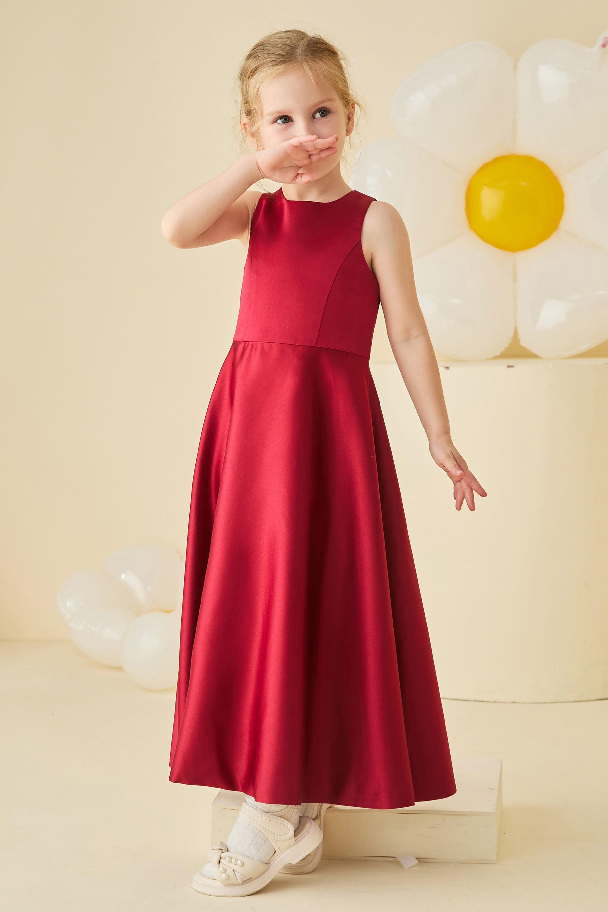 Duntery Jewel A-Line Satin Junior Bridesmaid Dress, Burgundy Duntery Jewel A-Line Satin Junior Bridesmaid Dress, Burgundy
