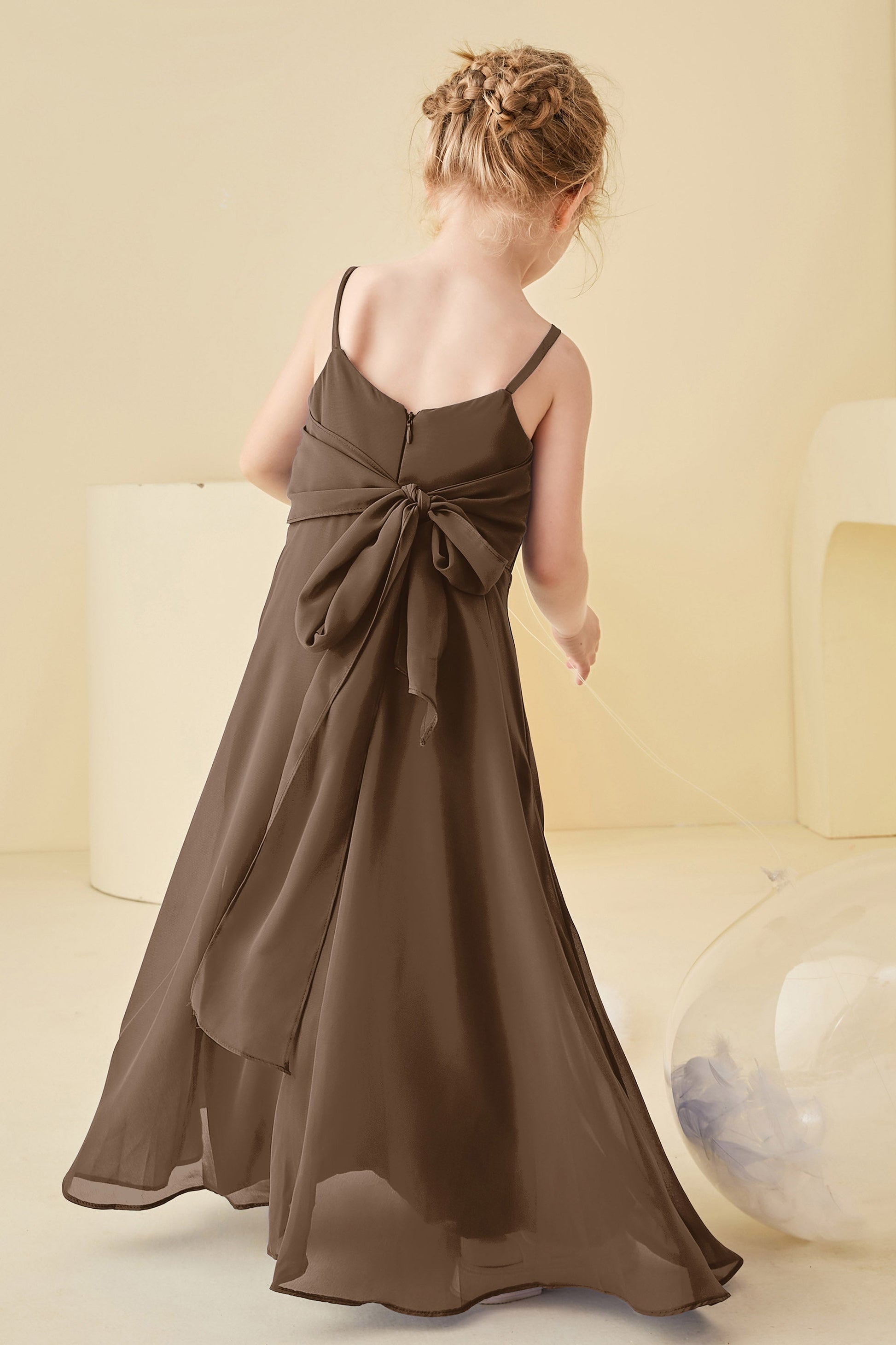 Square Neck Chiffon Junior Bridesmaid Dress with Bowknot – DUNTERY
