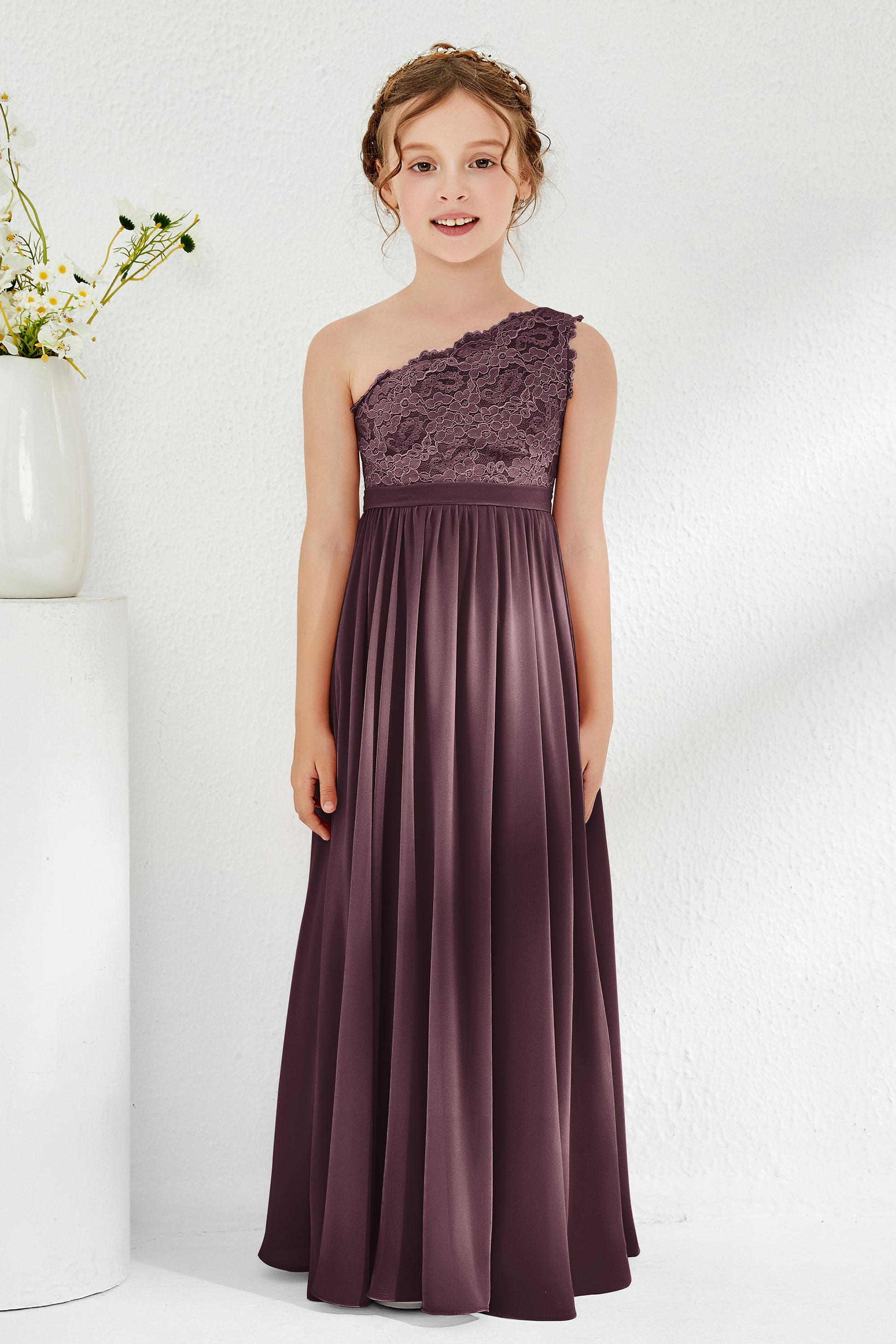 One Shoulder Lace Top Junior Bridesmaid Dress DUNTERY One Shoulder Lace Top Junior Bridesmaid Dress DUNTERY
