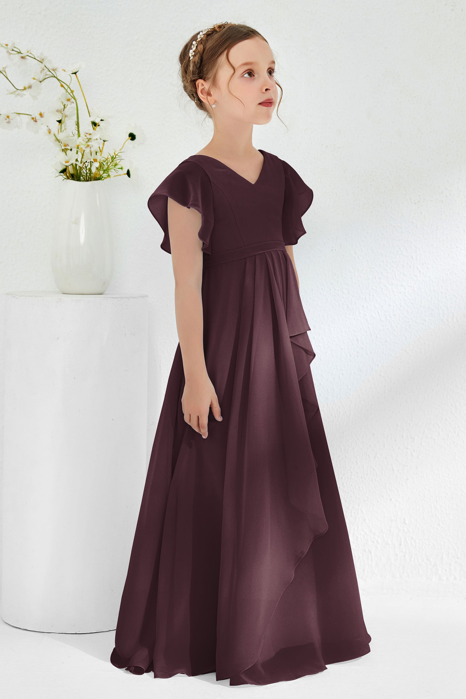 Flutter Sleeves Chiffon Ruffles Junior Bridesmaid Dress DUNTERY Flutter Sleeves Chiffon Ruffles Junior Bridesmaid Dress DUNTERY