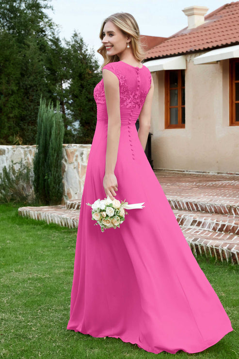 A line Illusion Neckline Dress with Appliqued Mulberry