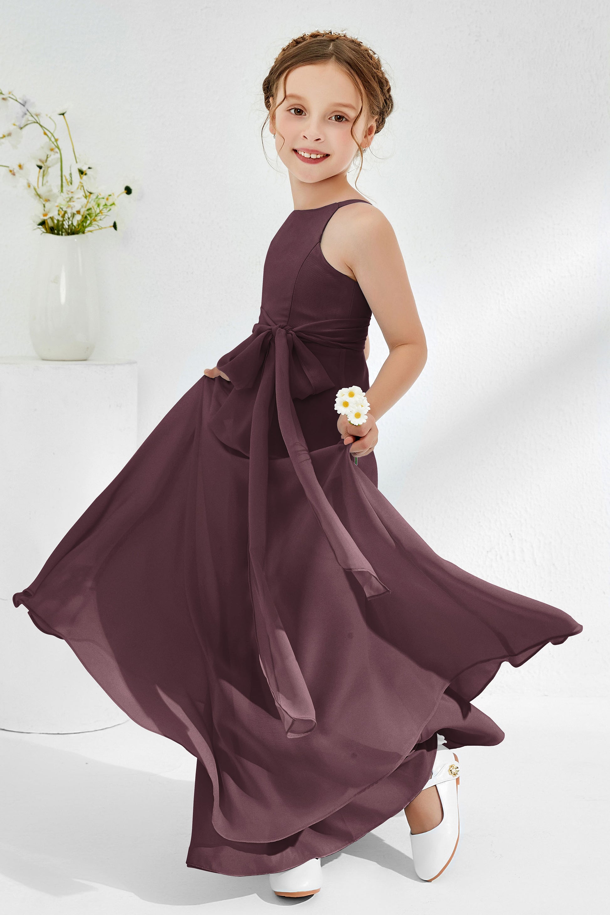Duntery Jewel Chiffon Floor-Length Junior Bridesmaid Dress, Cabernet Duntery Jewel Chiffon Floor-Length Junior Bridesmaid Dress, Cabernet