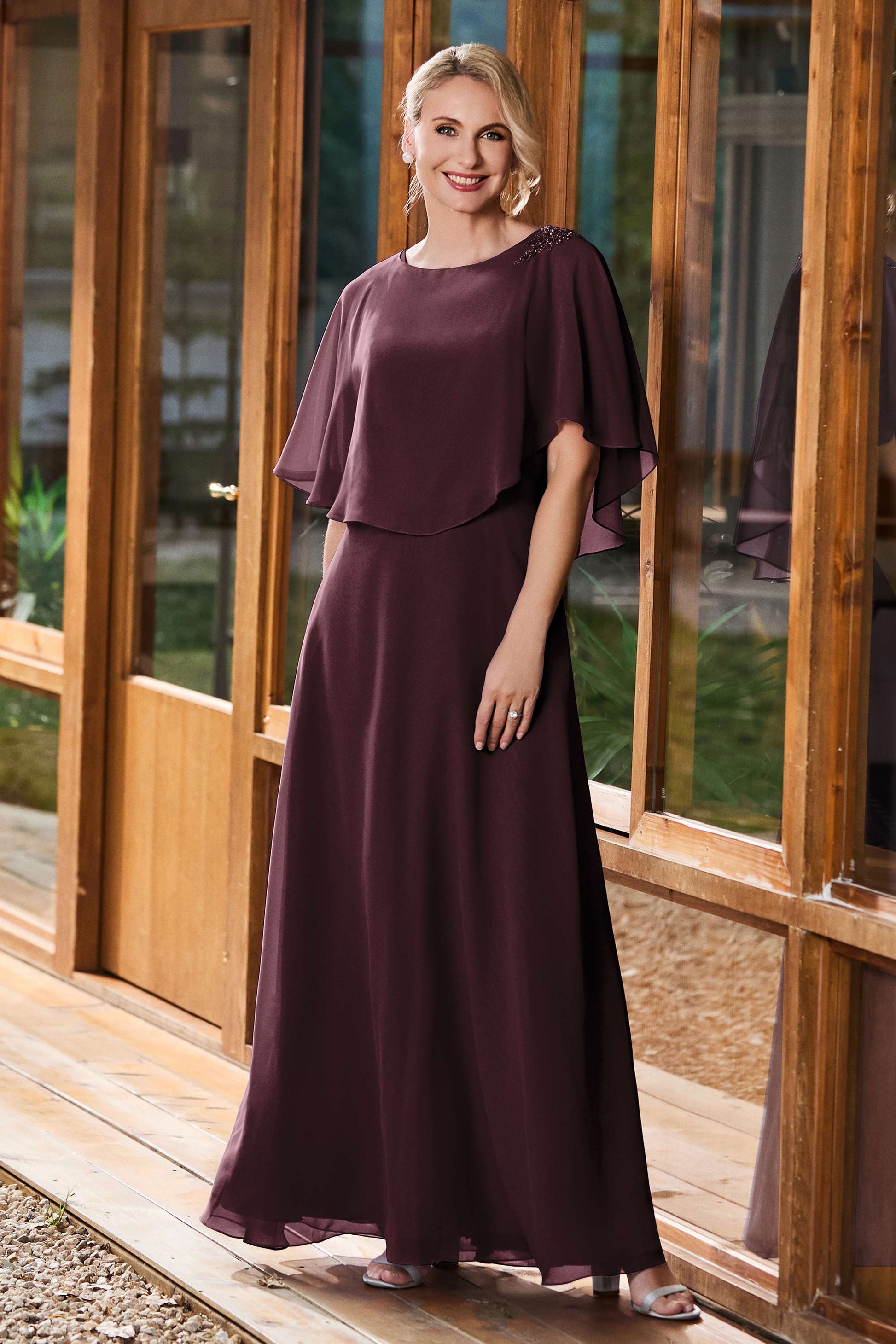 Duntery Scoop Neckline A-Line Flutter Sleeves Chiffon Dress, Silver Duntery Scoop Neckline A-Line Flutter Sleeves Chiffon Dress, Silver