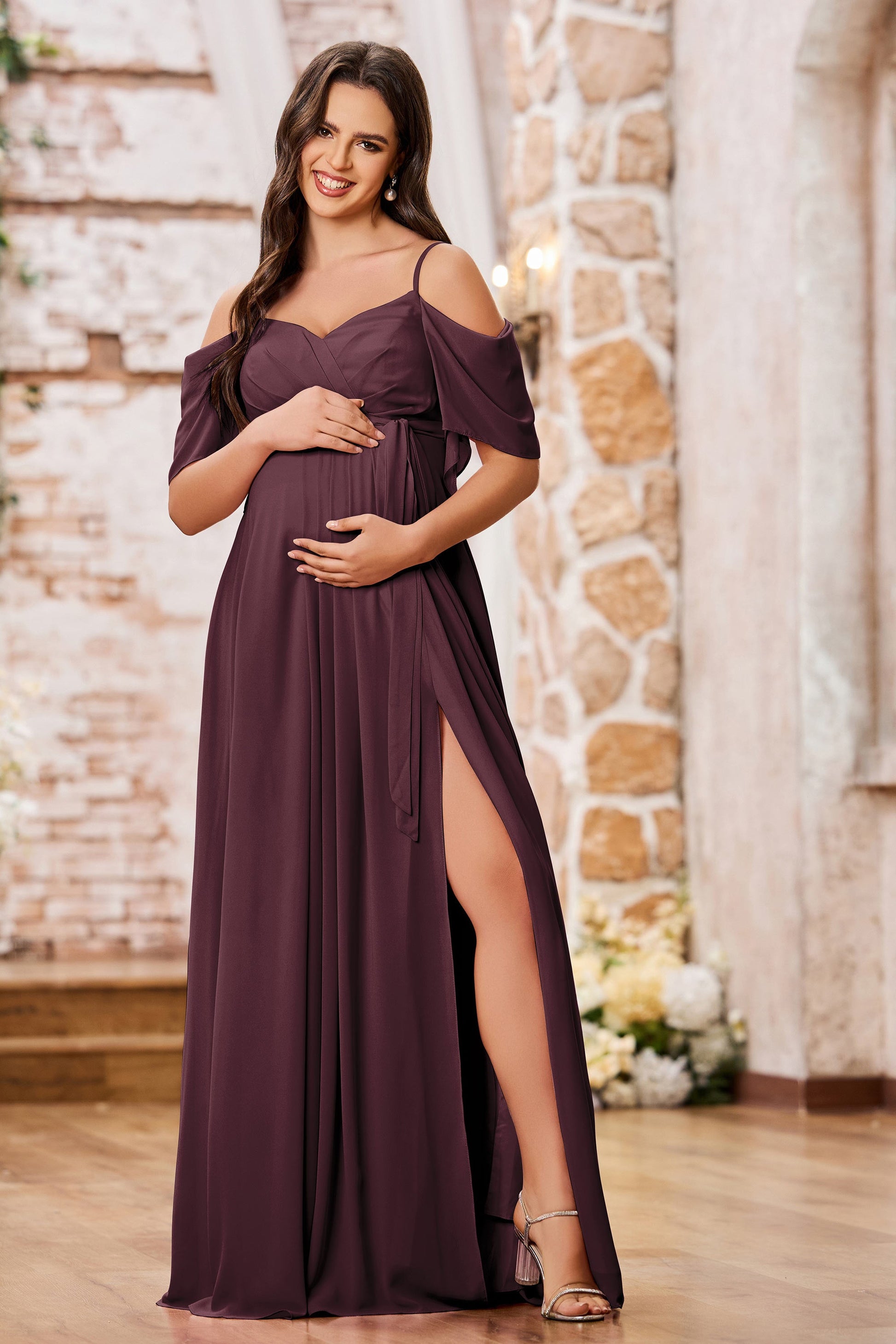 off the shoulder maternity dresses Maternity Dress Women's Off Shoulder Split A Line Casual Maxi Dress Photography Dress for Babyshower Navy XL at Amazon Women's Clothing store
