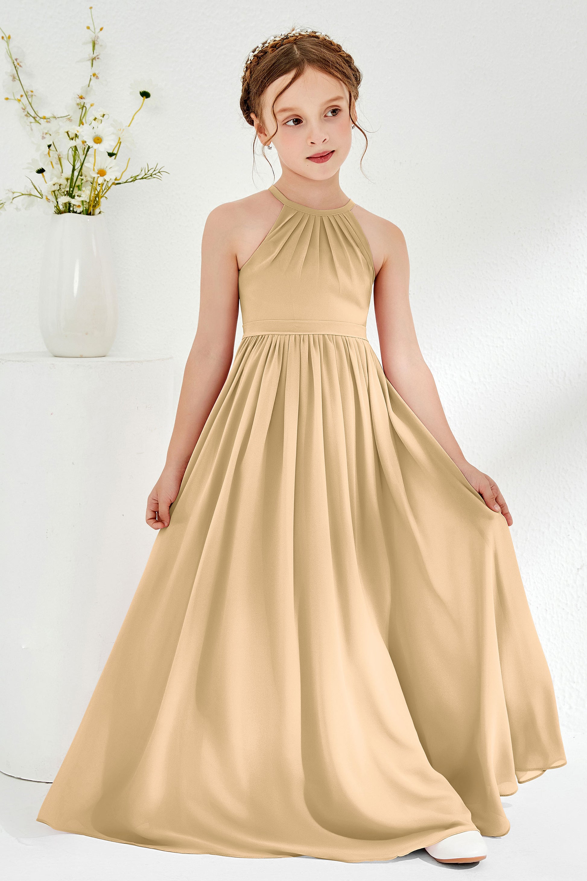 Sweet Halter Soft Chiffon Junior Bridesmaid Dress – DUNTERY