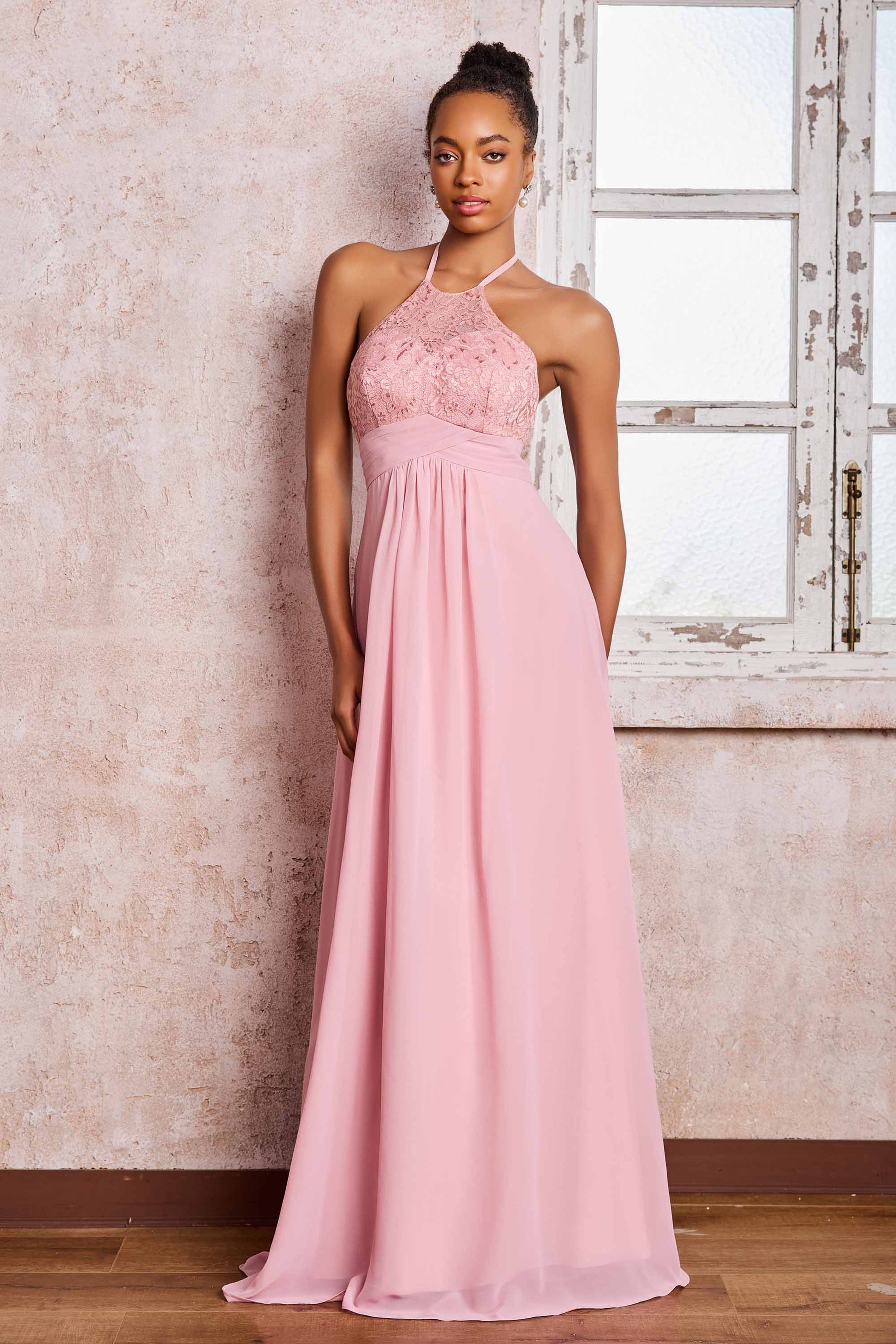 Halter Neck Lace Top Chiffon Long Dresses – DUNTERY