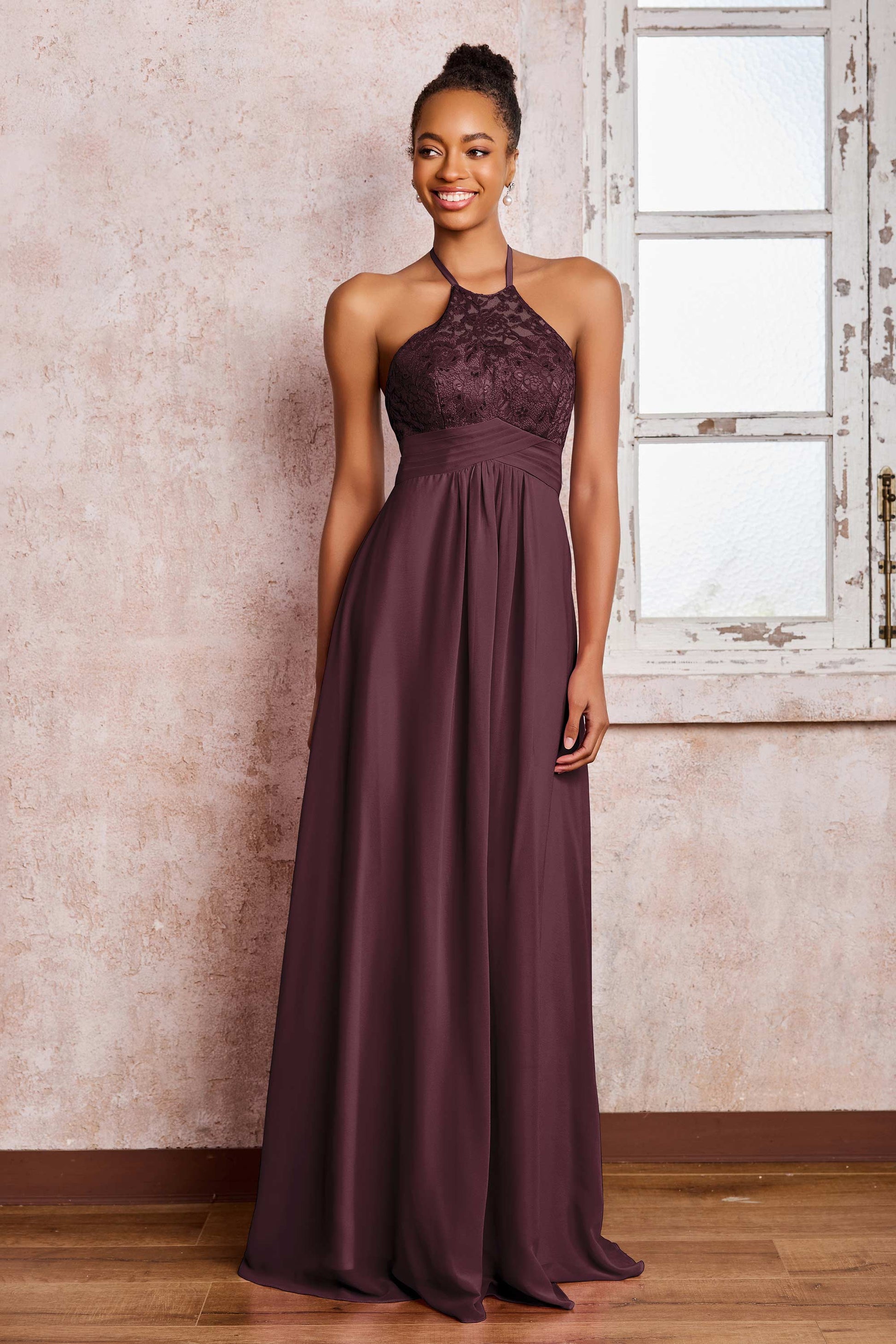 Halter Neck Lace Top Chiffon Long Dresses DUNTERY Halter Neck Lace Top Chiffon Long Dresses DUNTERY