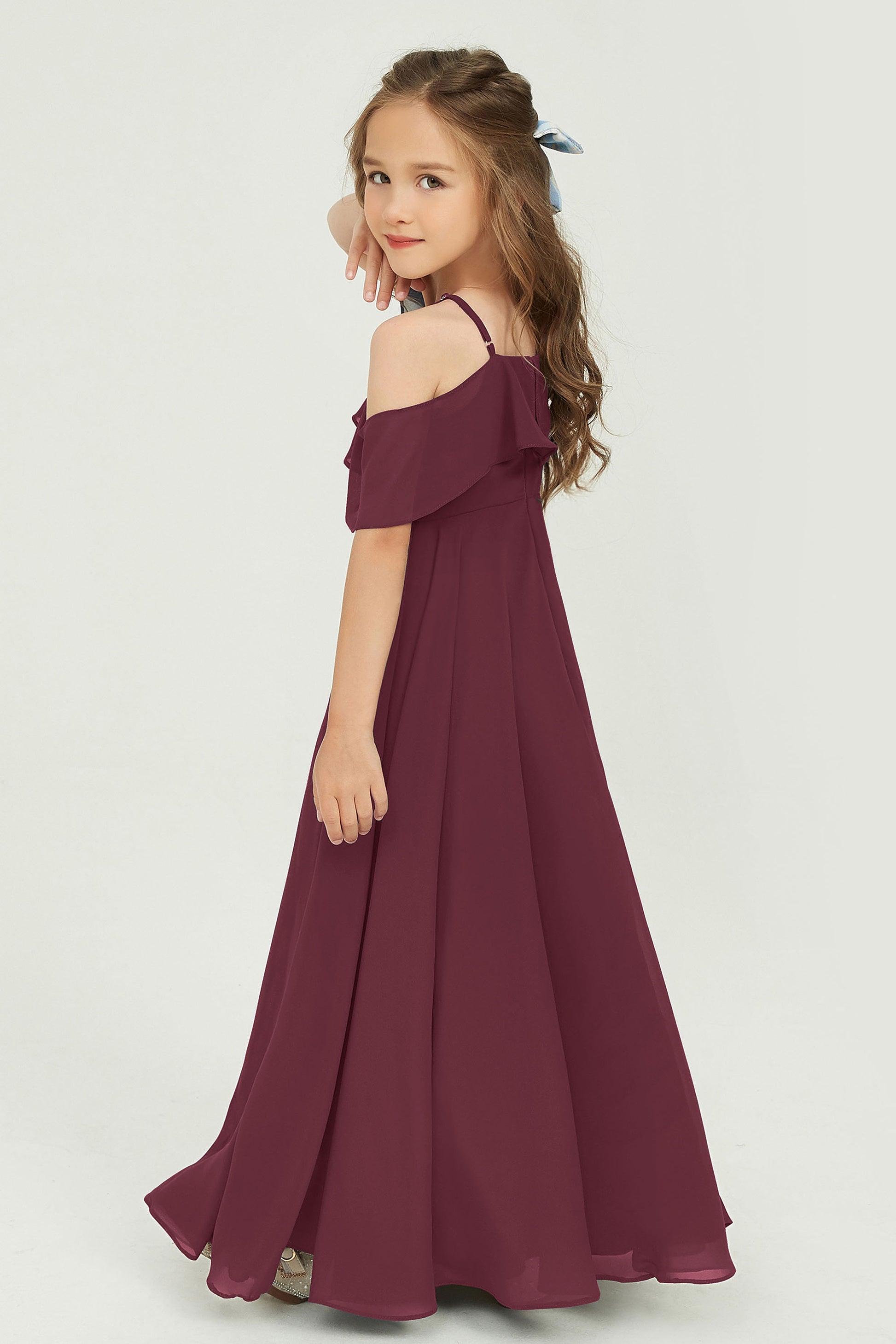 Duntery Off Shoulder Chiffon Junior Bridesmaid Dress with Flutter Sleeves, Terracotta Duntery Off Shoulder Chiffon Junior Bridesmaid Dress with Flutter Sleeves, Terracotta
