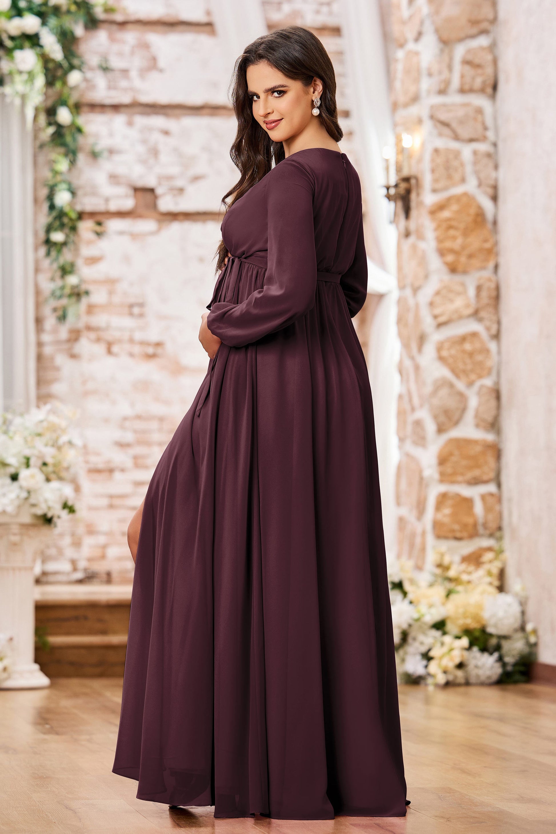 white christmas dresses Duntery Maternity Bridesmaid Dress Long Sleeves Plunging V-Neck Chiffon Slit Dress, Silver white christmas dresses Duntery Maternity Bridesmaid Dress Long Sleeves Plunging V-Neck Chiffon Slit Dress, Silver