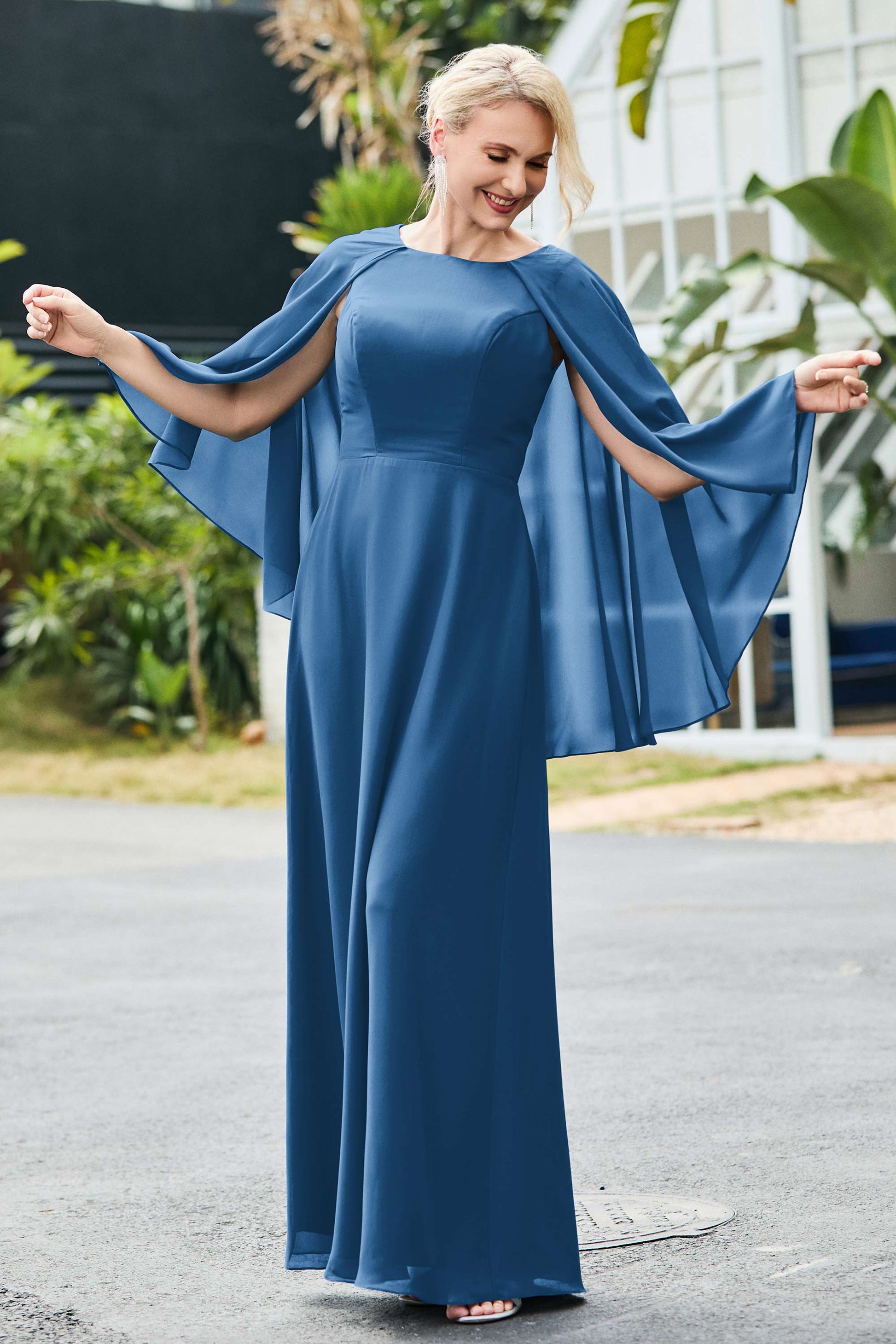 Duntery Simple Chiffon Jewel Neck Maxi Dress, Taupe Duntery Simple Chiffon Jewel Neck Maxi Dress, Taupe