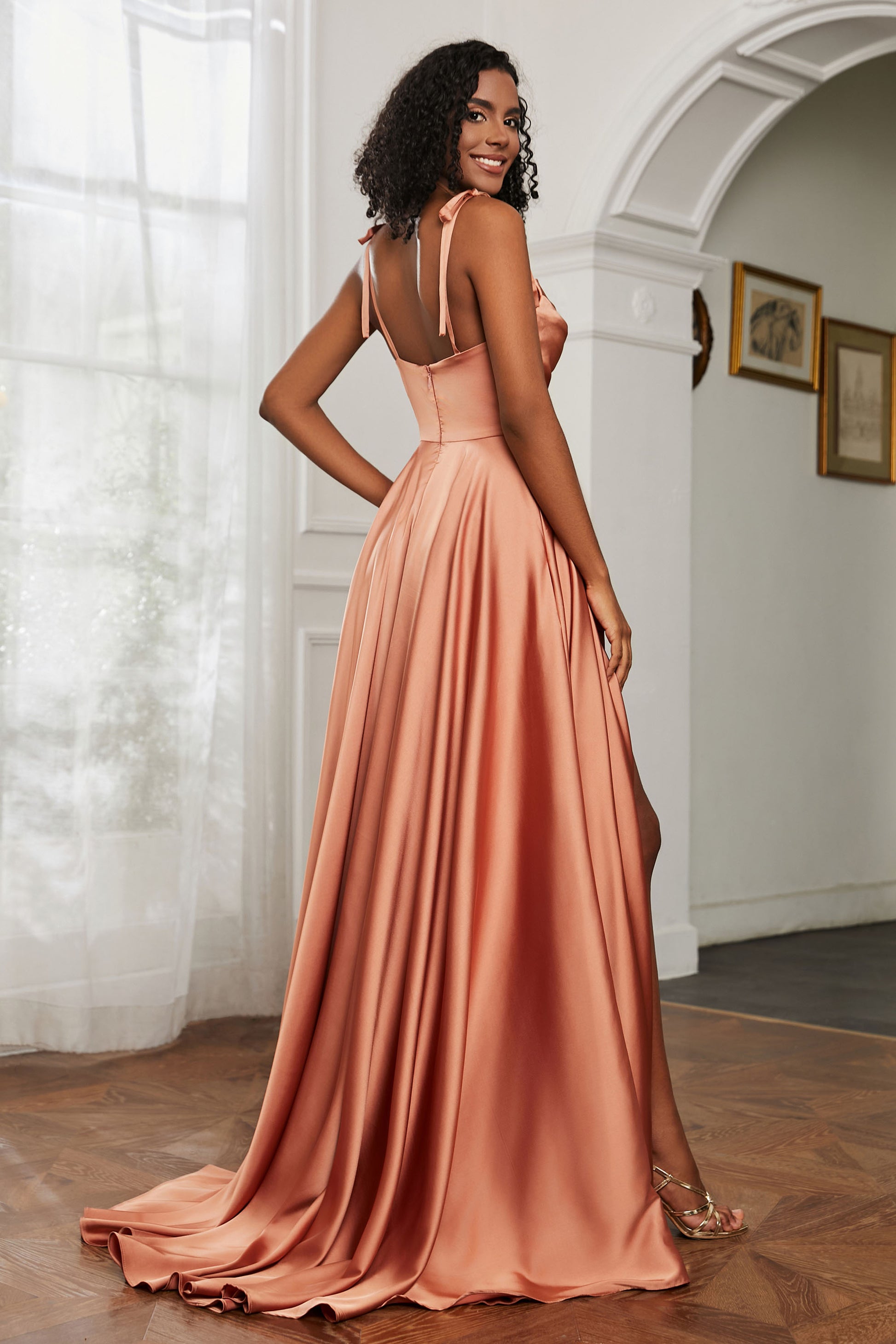 Duntery Bowknot Straps Ruched A-Line Dress, Lilac Duntery Bowknot Straps Ruched A-Line Dress, Lilac