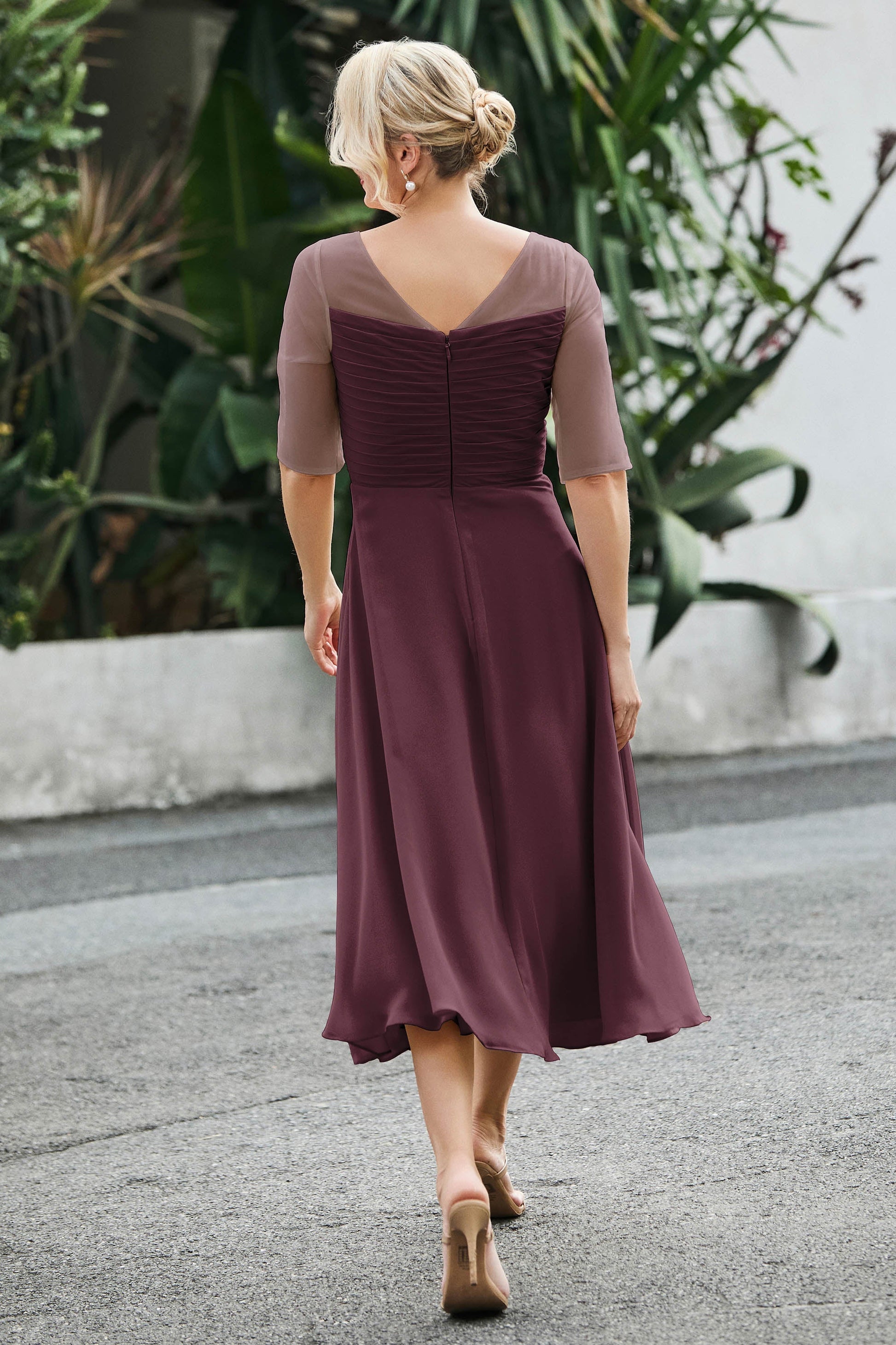 chiffon illusion dress Long Chiffon Lace Illusion Formal Prom Dress