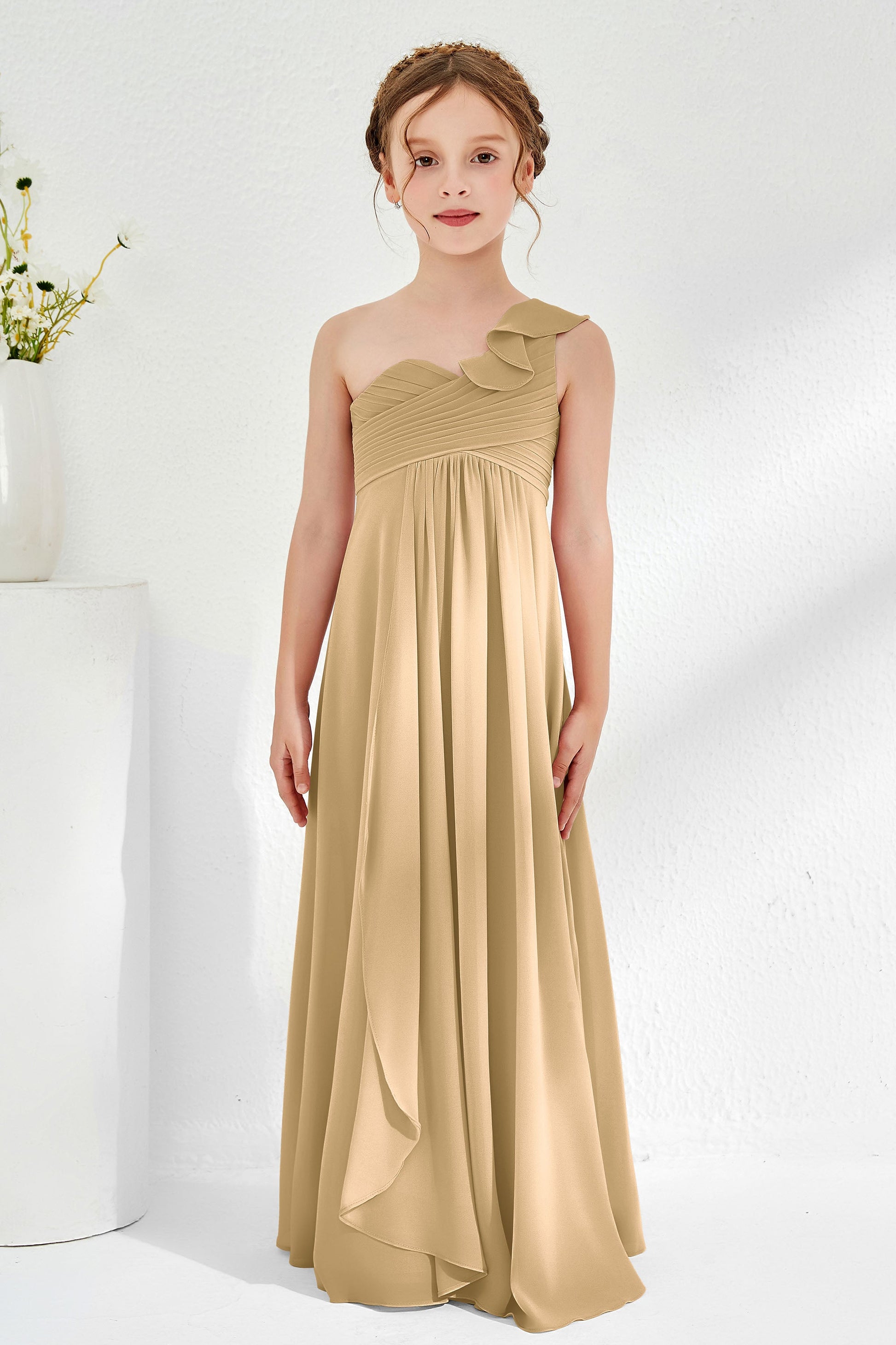 Pleated Ruffles Junior Bridesmaid Dress One Shoulder – DUNTERY