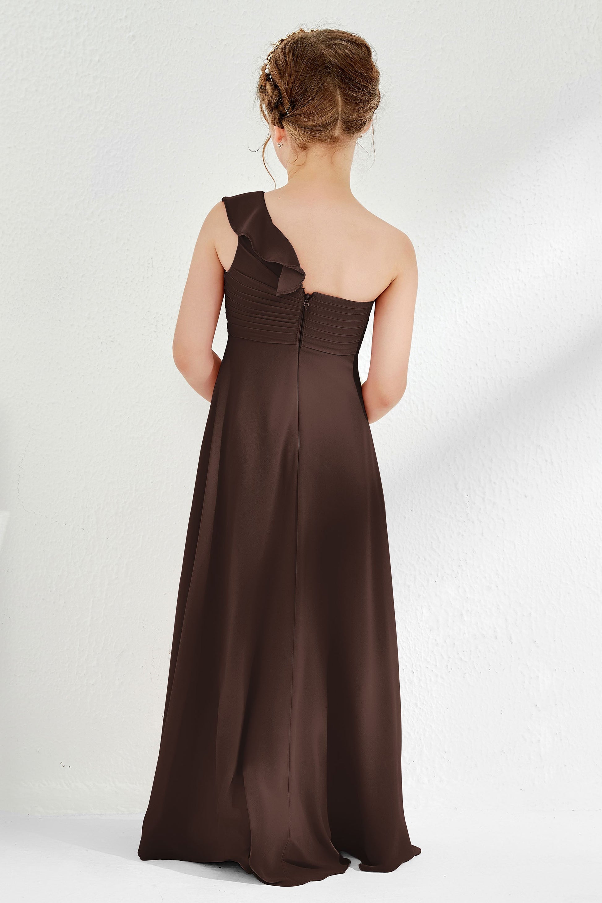 Pleated Ruffles Junior Bridesmaid Dress One Shoulder – DUNTERY