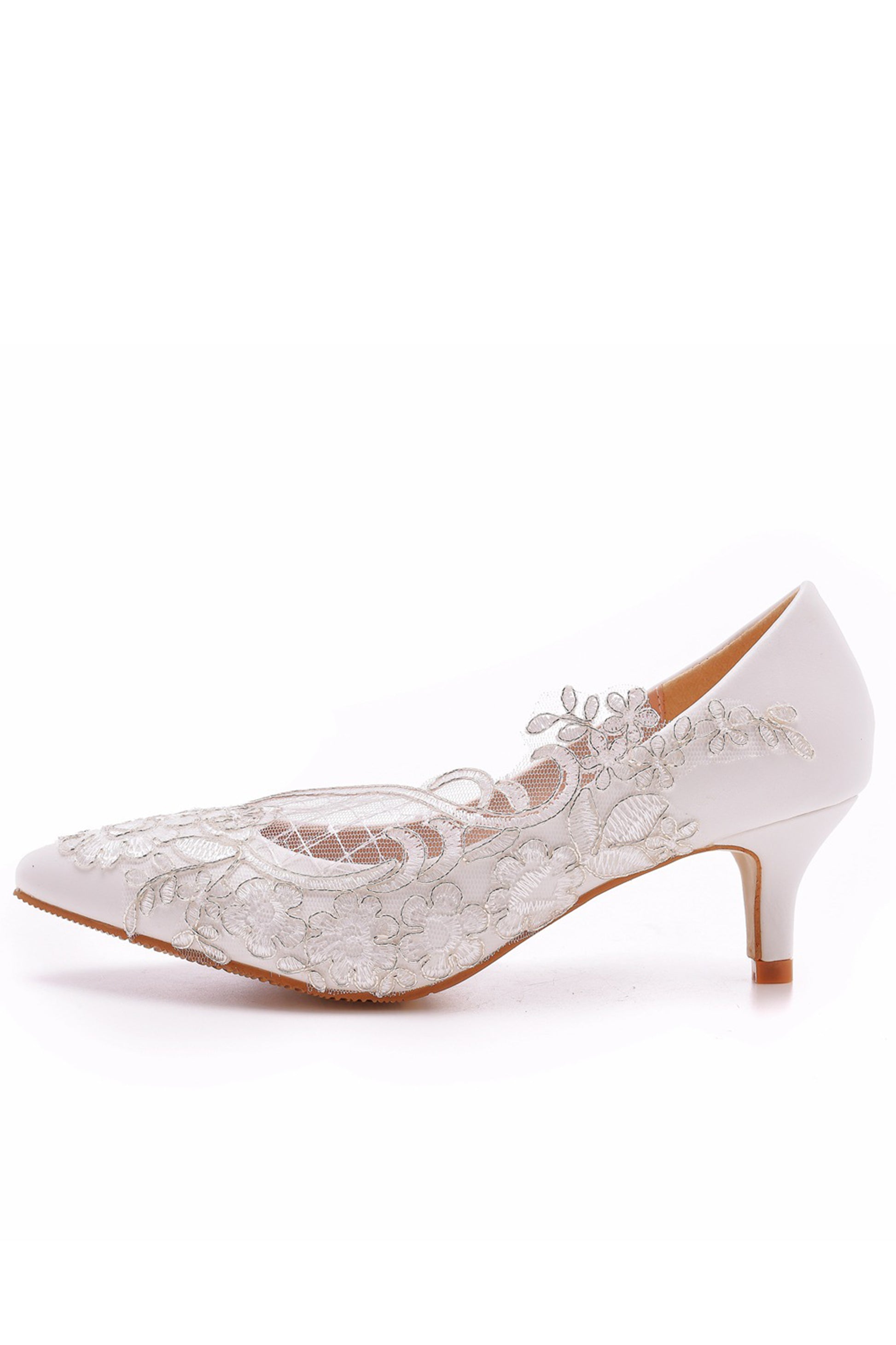 Duntery Simple Bridal Lace Wedding Shoes Pointed Toe Mid Heels, White / US4/EU35/UK2 Duntery Simple Bridal Lace Wedding Shoes Pointed Toe Mid Heels, White / US4/EU35/UK2