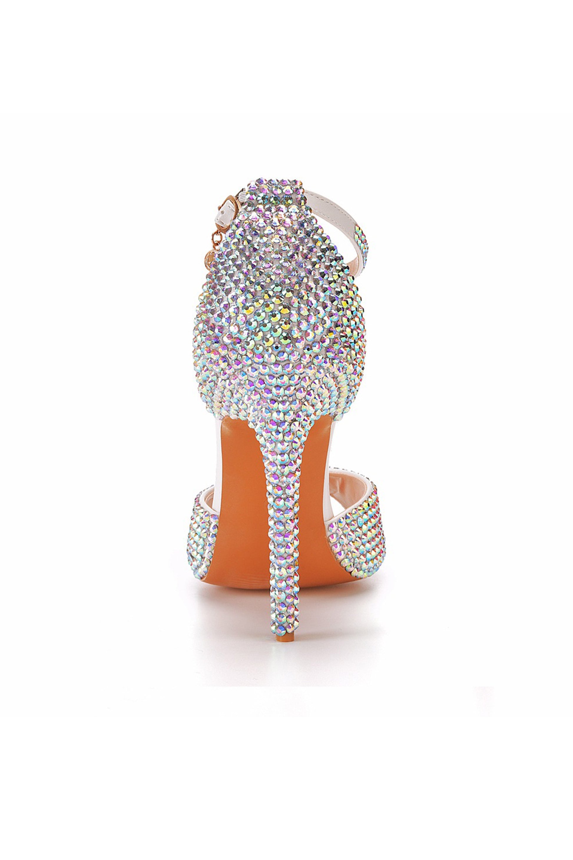 Colorful Rhinestone Peep Toe Ankle Strap Stiletto High Heels