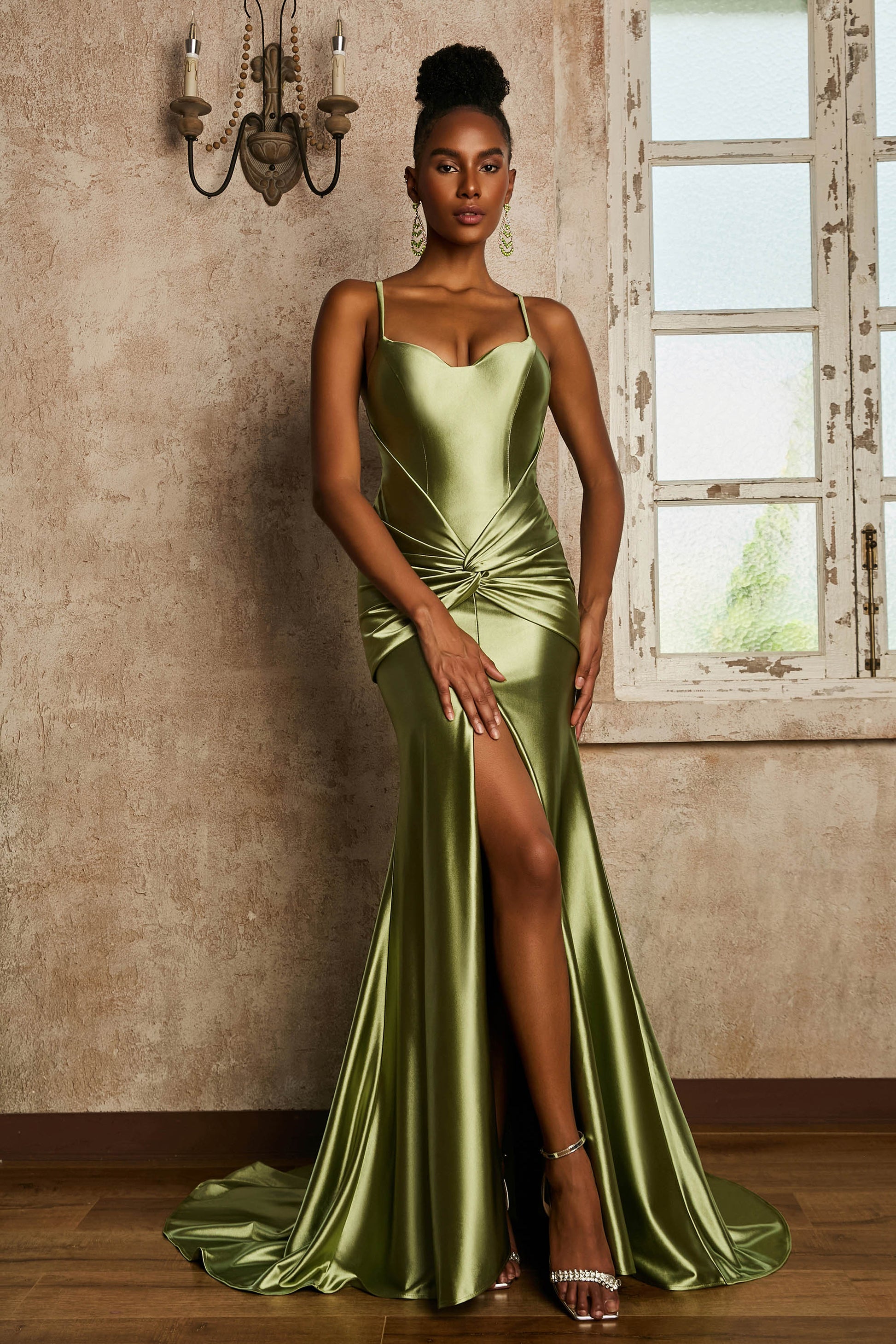 Satin Stelly Party Dresses Shira One Shoulder Satin Maxi Dress Olive Green Satin Stelly Party Dresses Shira One Shoulder Satin Maxi Dress Olive Green