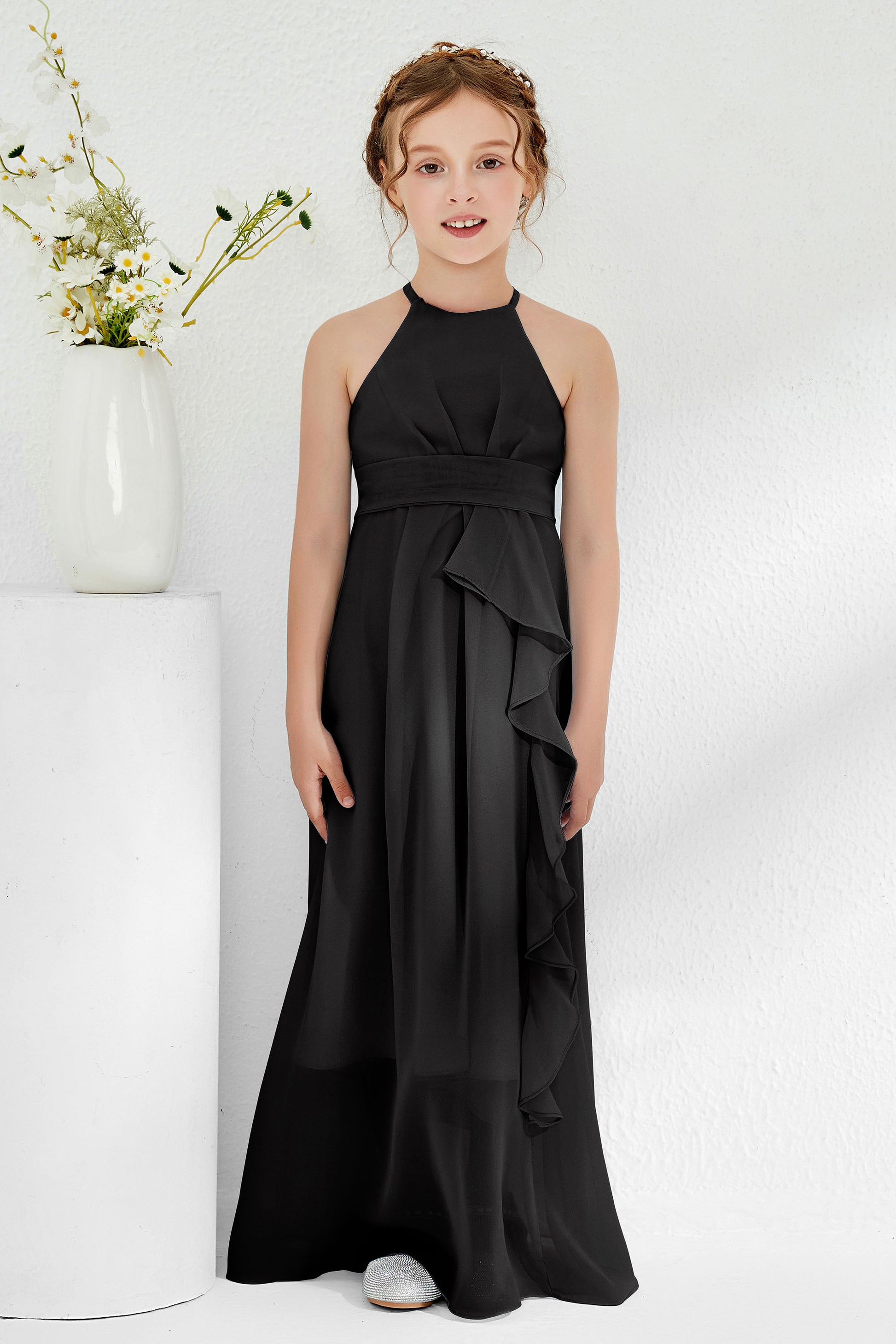 Halter Neck Ruffles Floor-Length Junior Bridesmaid Dress – DUNTERY